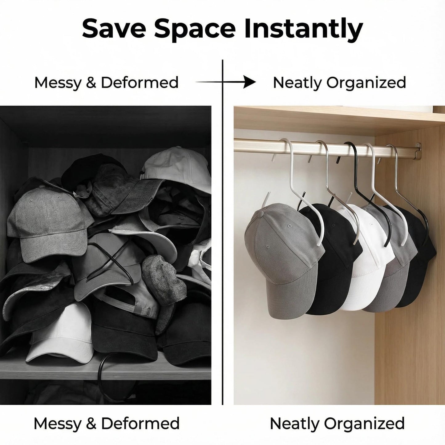 4-Pack Hat Organizer for Baseball Caps – Heavy Duty Stainless Steel Baseball Hanger Holder Hat Racks Storage for Caps Ball Cap Space Saving
