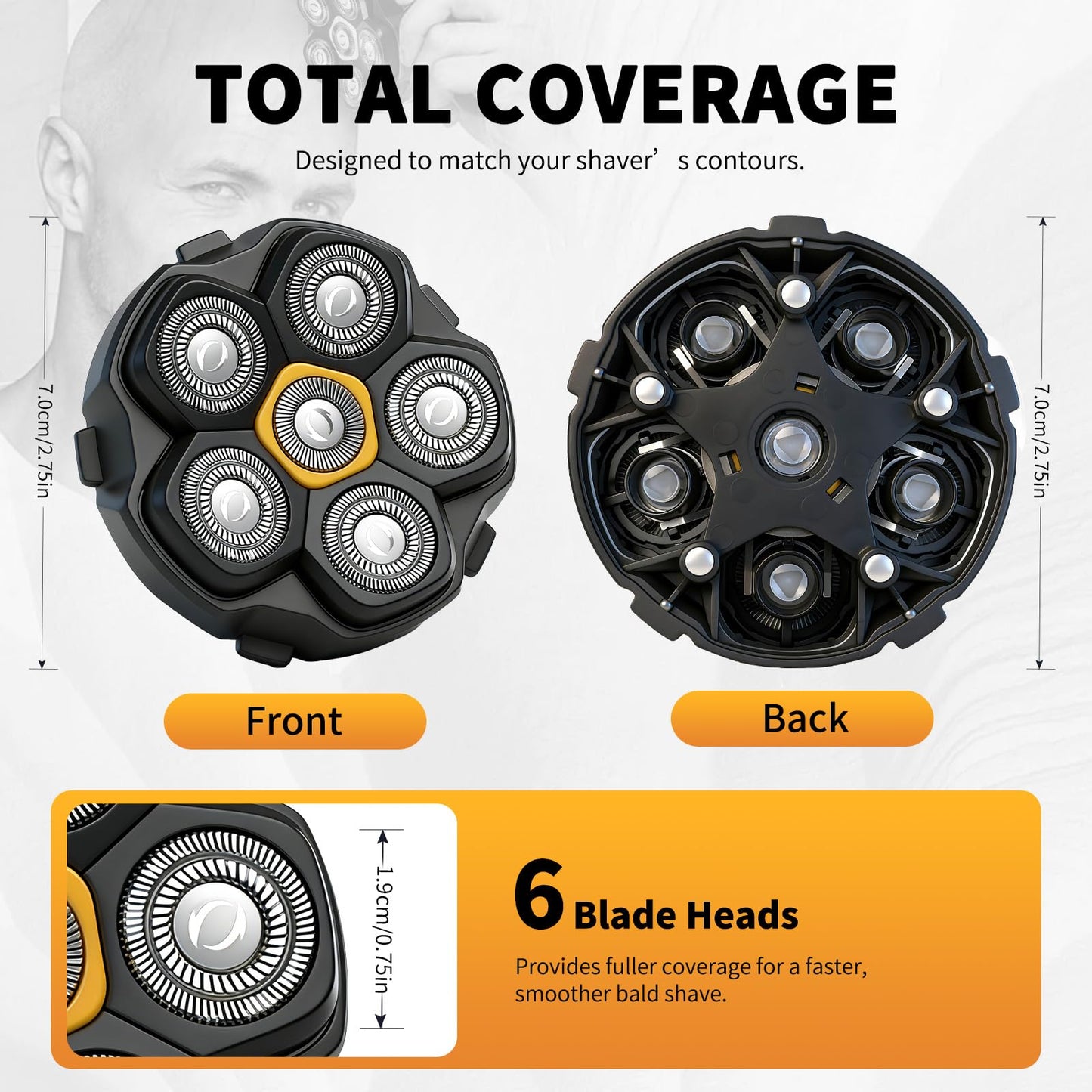 6 Blade Magnetic Replacement Shaving Heads for 6D Bald Head Shavers, Compatible with Most Magnetic Electric Razors for Men (4 Packs)