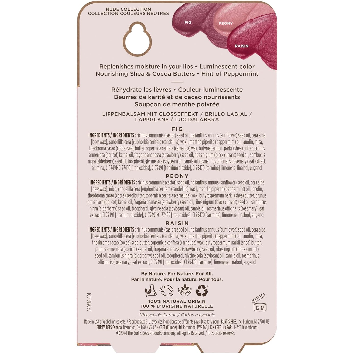 Burt's Bees Lip Shimmer - Tinted Lip Balm Stick for All-Day Hydration | 3 Warm Shades, 0.09 Oz Each