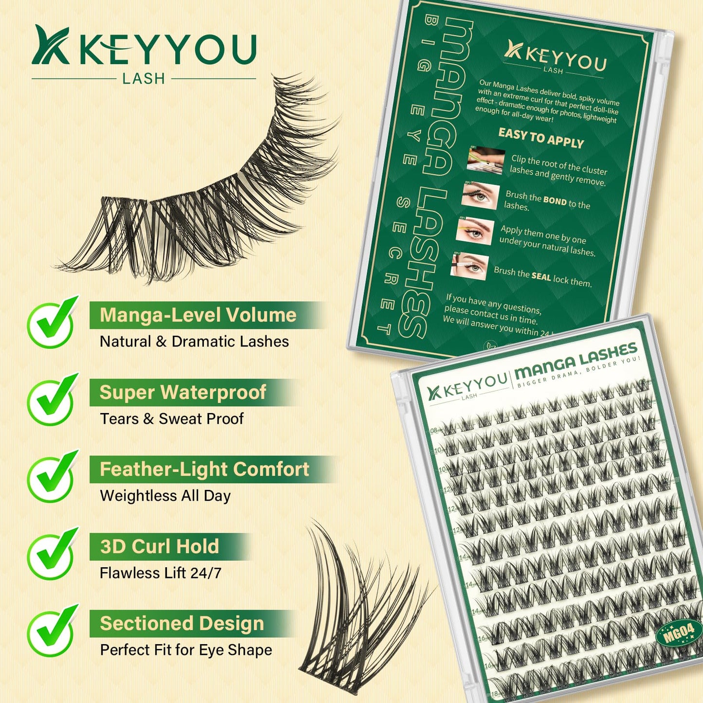 KEYYOU Lash Manga Lash Clusters 8-18mm Fairy Eyelash Clusters Natural DIY Lash Extension Wispy with Soft Thin Band(MG04)