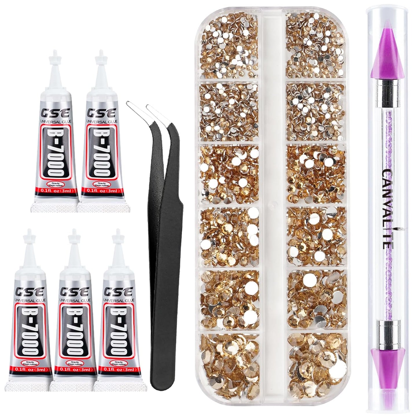 Canvalite 35000Pcs Multicolor Flatback Rhinestones - 3mm Bedazzling Kit with Glue & Tools for Crafting