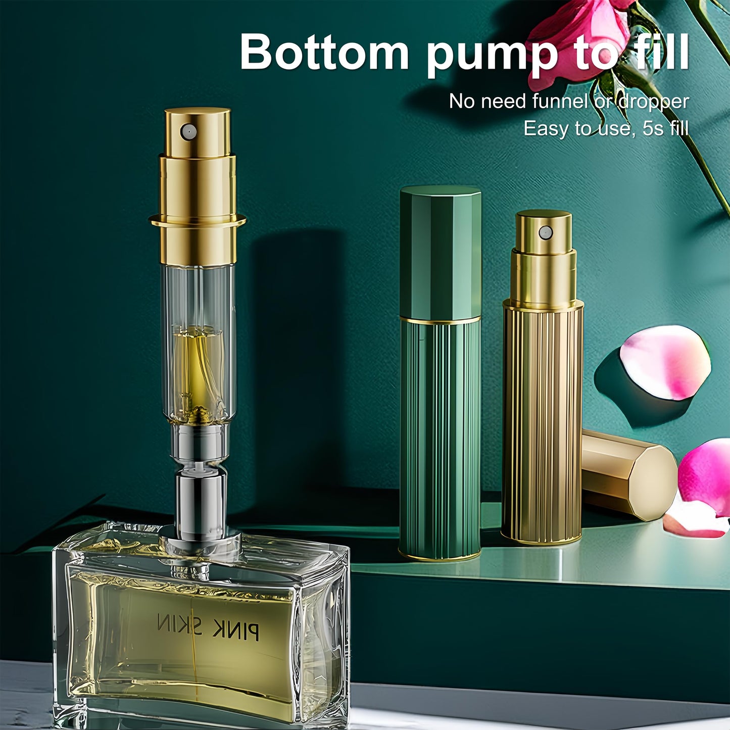 Fiwecos Perfume Travel Refillable Bottle Cologne Portable Atomizer Fragrance Scent Sprayer Pump Fill from Bottom Mini Pocket Size 5ml for Travel Essentials & Best Gift (gold)
