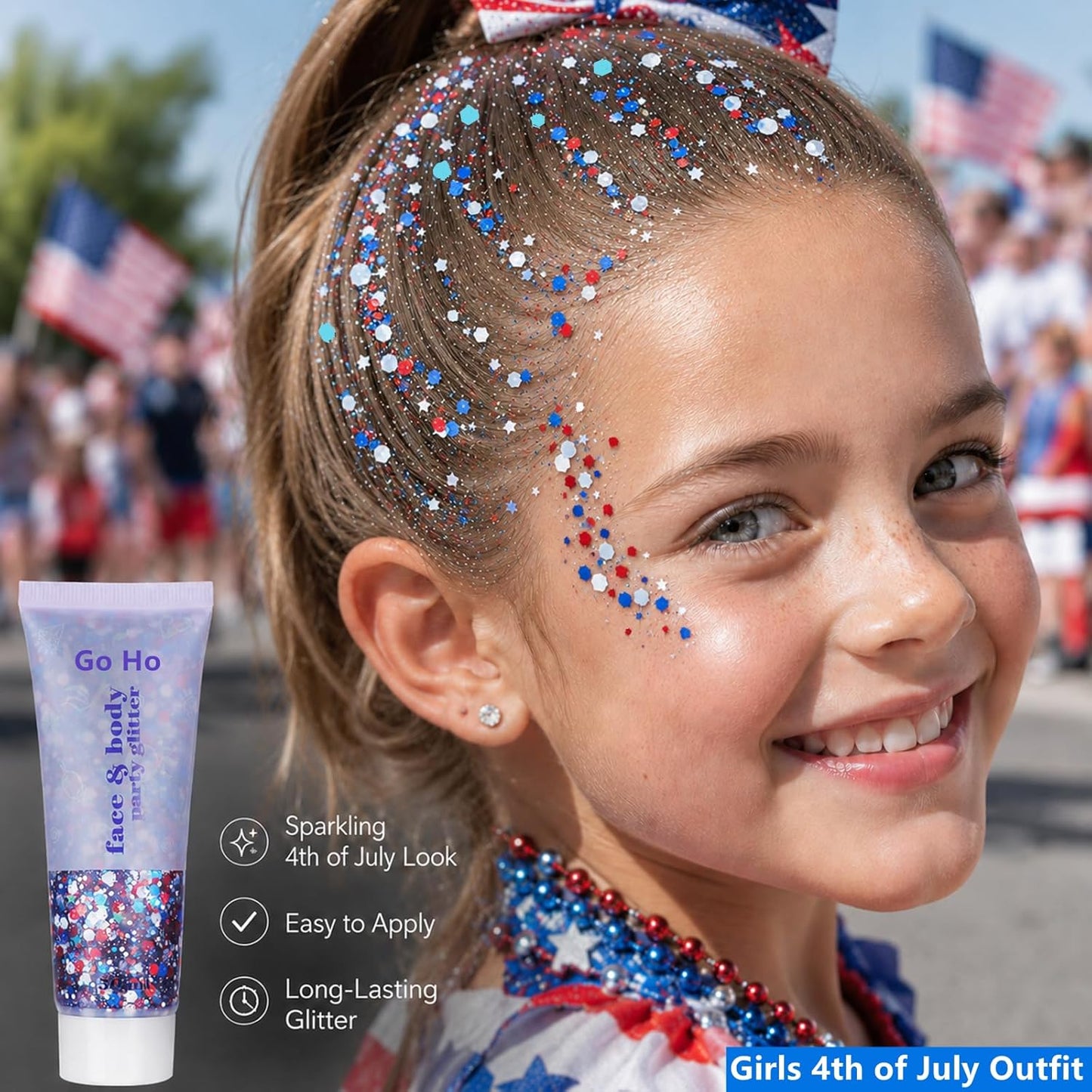 Red White and Blue Body Glitter - Patriotic USA Flag Face & Hair Glitter for 4th of July | Holographic Chunky Sequins