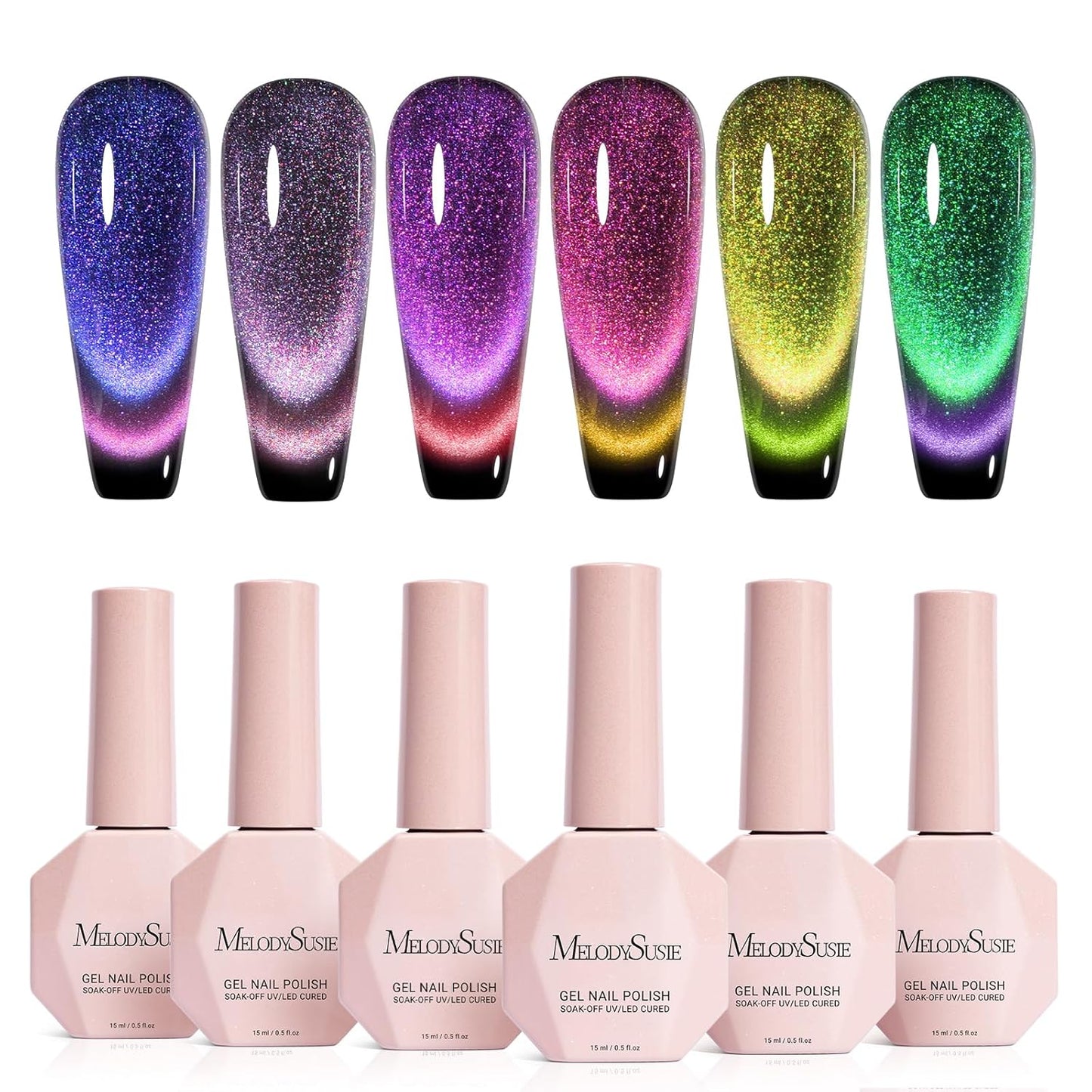 MelodySusie Cat Eye Gel Nail Polish - Burgundy Red Glitter Holographic | 0.5 Fl Oz UV Nail Art