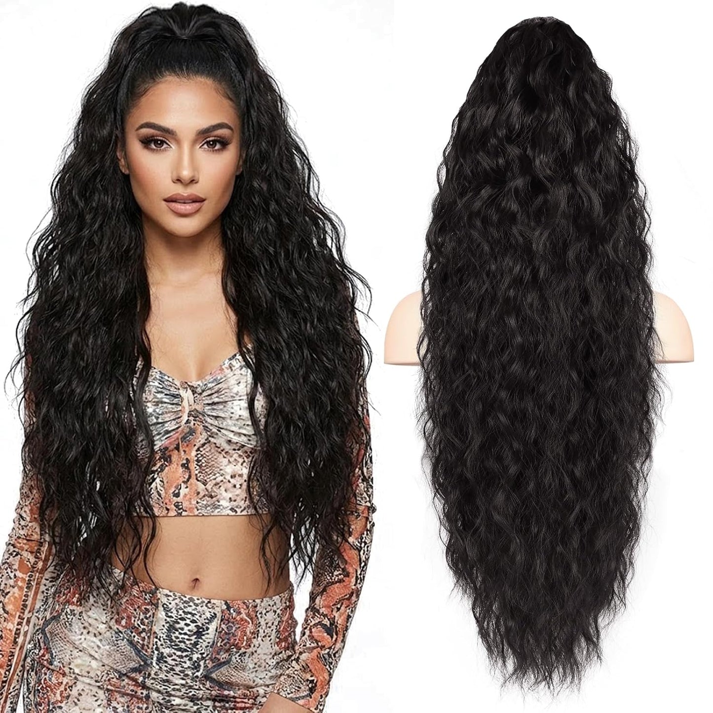 Claw Clip Ponytail Extension - 12 Inch Curly Synthetic Hair Extension | Chocolate Brown