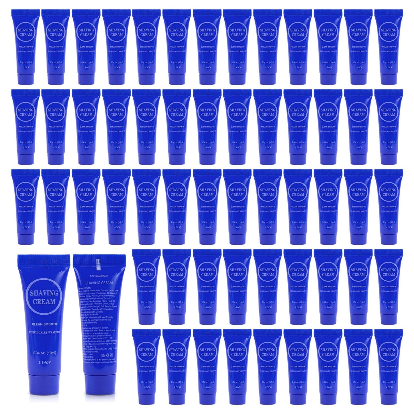 Disposable Shaving Cream for Men, Small Bottle Individually Wrapped Mini Shave Cream in Bulk, Travel Size Toiletries Amenities Vacation for Hotel, Shelter/Homeless/Nursing/Charity 0.34oz (Pack of 60)