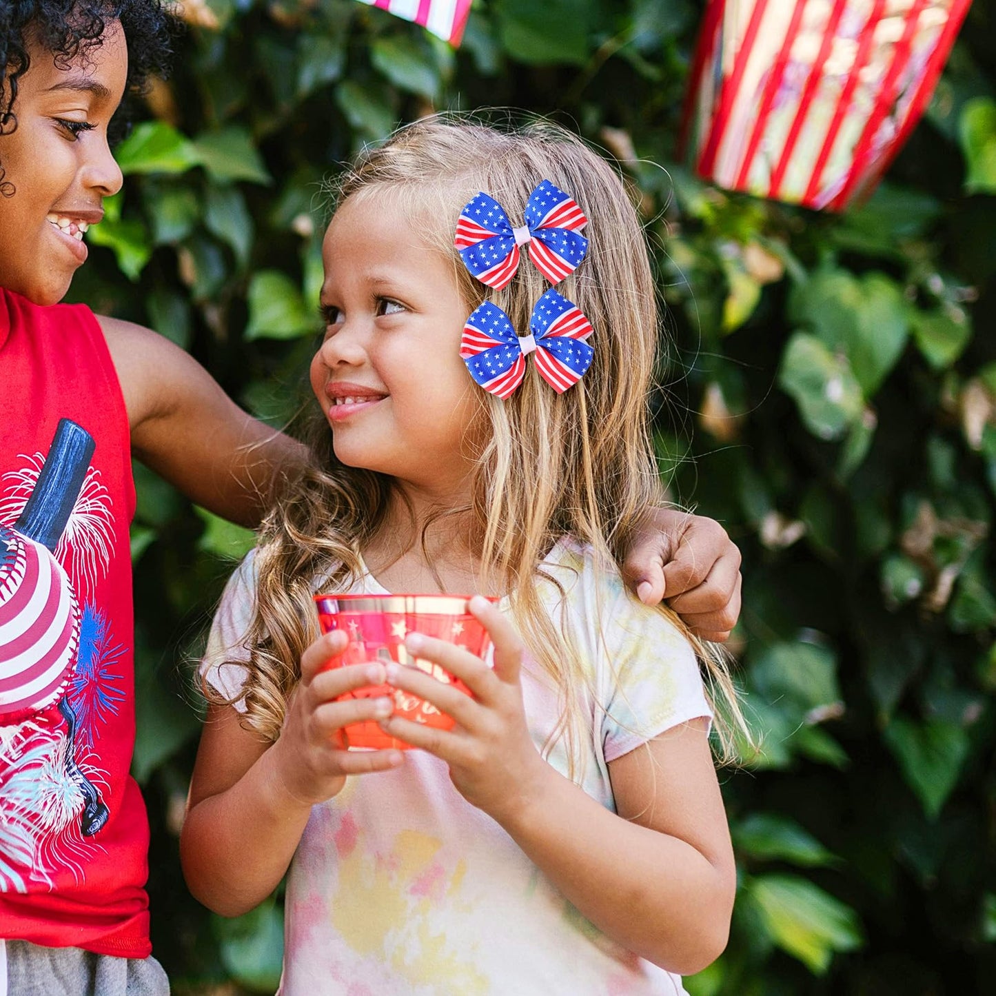 Doneace 4th of July Hair Clips USA Flag Hair Bows Alligator Clip for Baby Girls Patriotic Stars and Stripes Bow Hairpins Red White Blue Hair Accessories for Independence Day Memorial Day 2Pcs