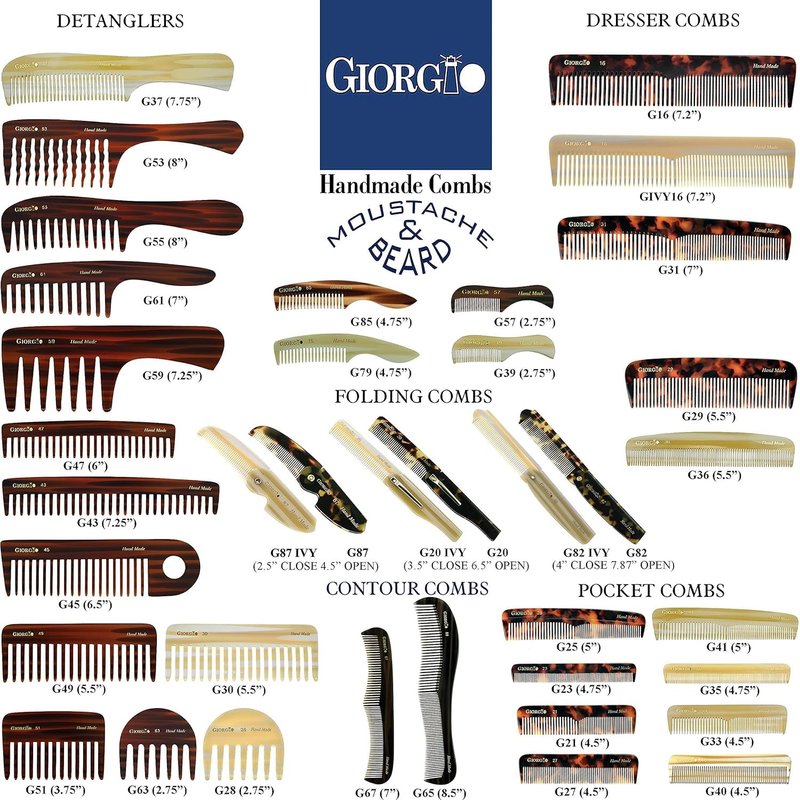 Giorgio G57 Extra Small 2.75 Inch Men's Fine Toothed Beard and Mustache Comb for Facial Hair Grooming and Styling. Wallet Pocket Comb Handmade of Quality Durable Cellulose, Saw-Cut and Hand Polished