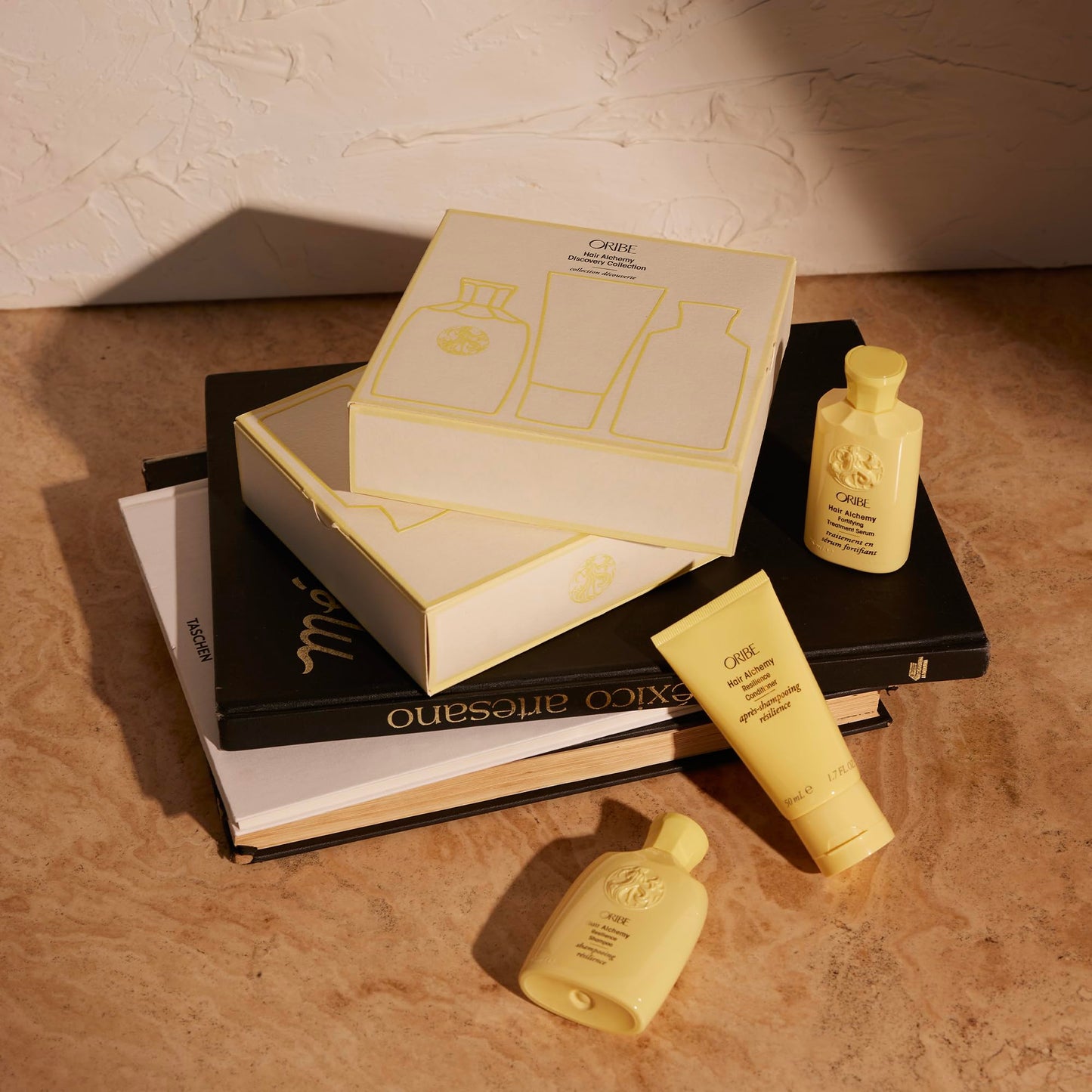 Oribe Hair Alchemy Discovery Travel Set - Prevents Breakage & Strengthens Weak, Fragile Hair - Hydrates & Softens - Strengthening Shampoo (2.5 oz), Conditioner (1.7 oz) & Serum (2.5 oz)
