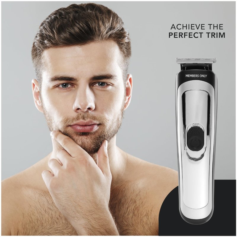 Members Only Trimmer for Men, Premium Lithium Cordless Hair and Beard Kit, 5 Interchangeable Heads, Smart LED Power Display, USB Rechargeable Battery, 4 Trimmer Guides