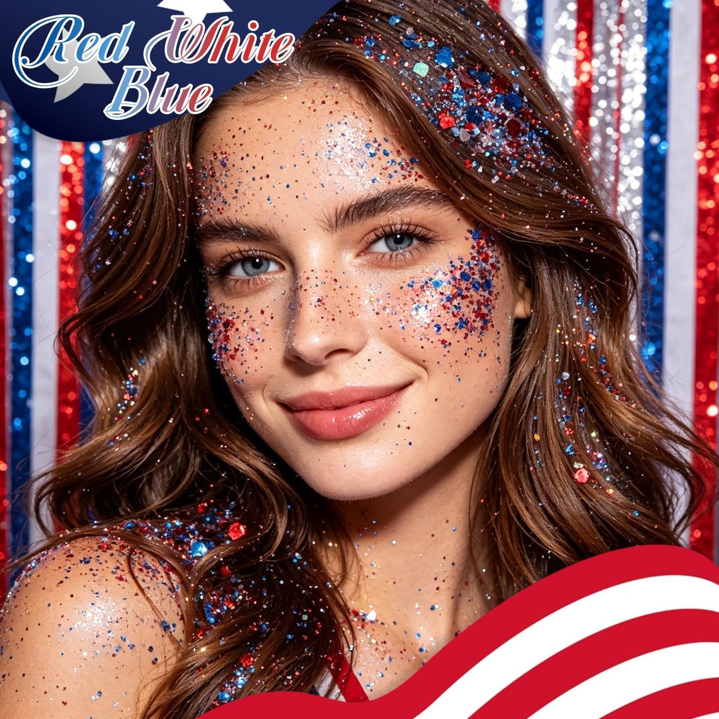 DAGEDA Red White Blue Face Body Glitter Stick,4th of July Accessories