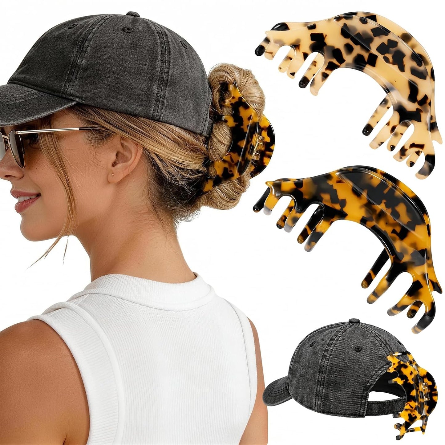 Large Acetate Hair Claw Clips - 2 Pack Tortoise Shell & Leopard Print | 4 Inch Non-Slip Strong Hold for Women & Girls