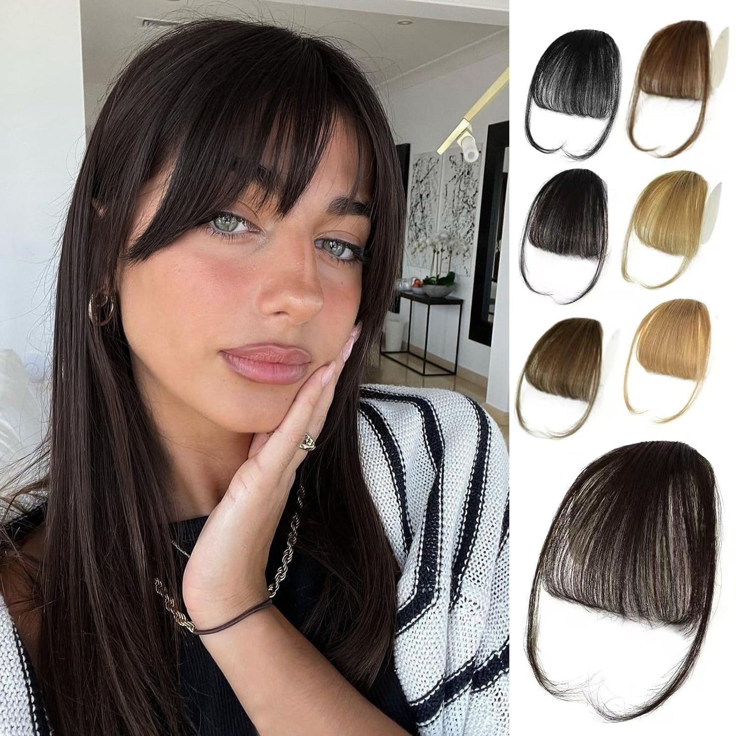 Bangs Hair Clip - 100% Real Human Hair Extensions | Natural Black Wispy Fringe for Women