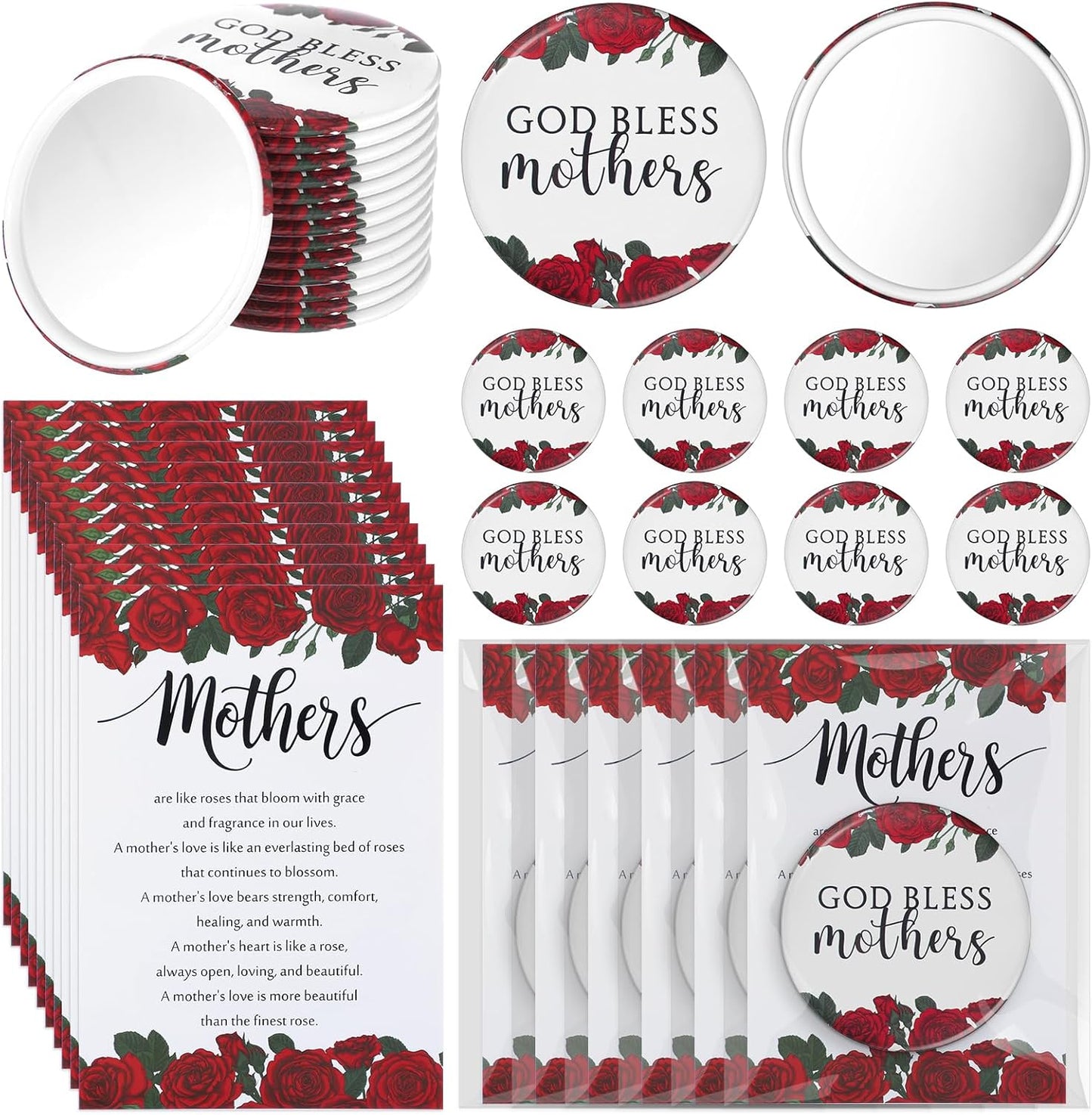 Compact Mirrors for Mother's Day - 25 Pcs God Bless Mothers with Prayer Cards | Christian Gifts for Women, Moms (Rose)