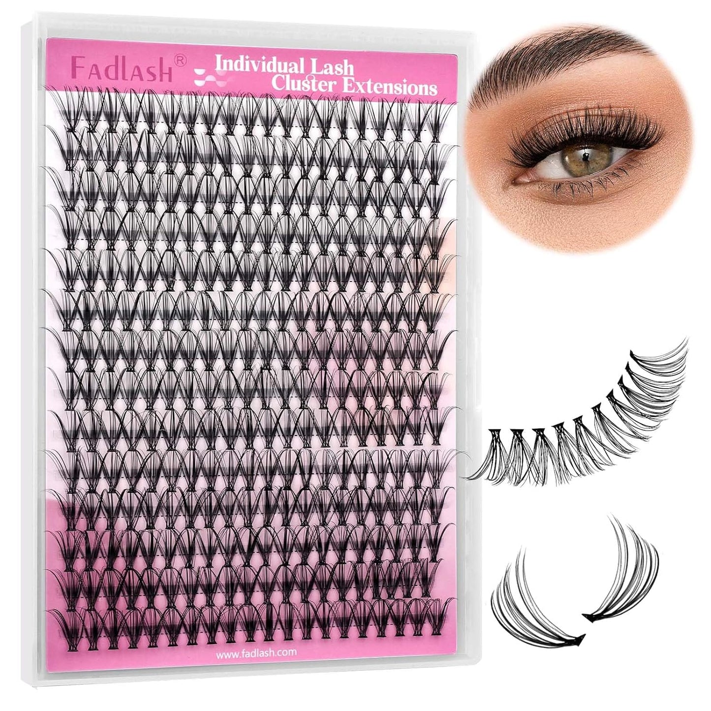 FADLASH Natural Eyelash Clusters - Fluffy 100D/200D Extensions | DIY Home Use, 8-16mm D Curl, 2 Pack