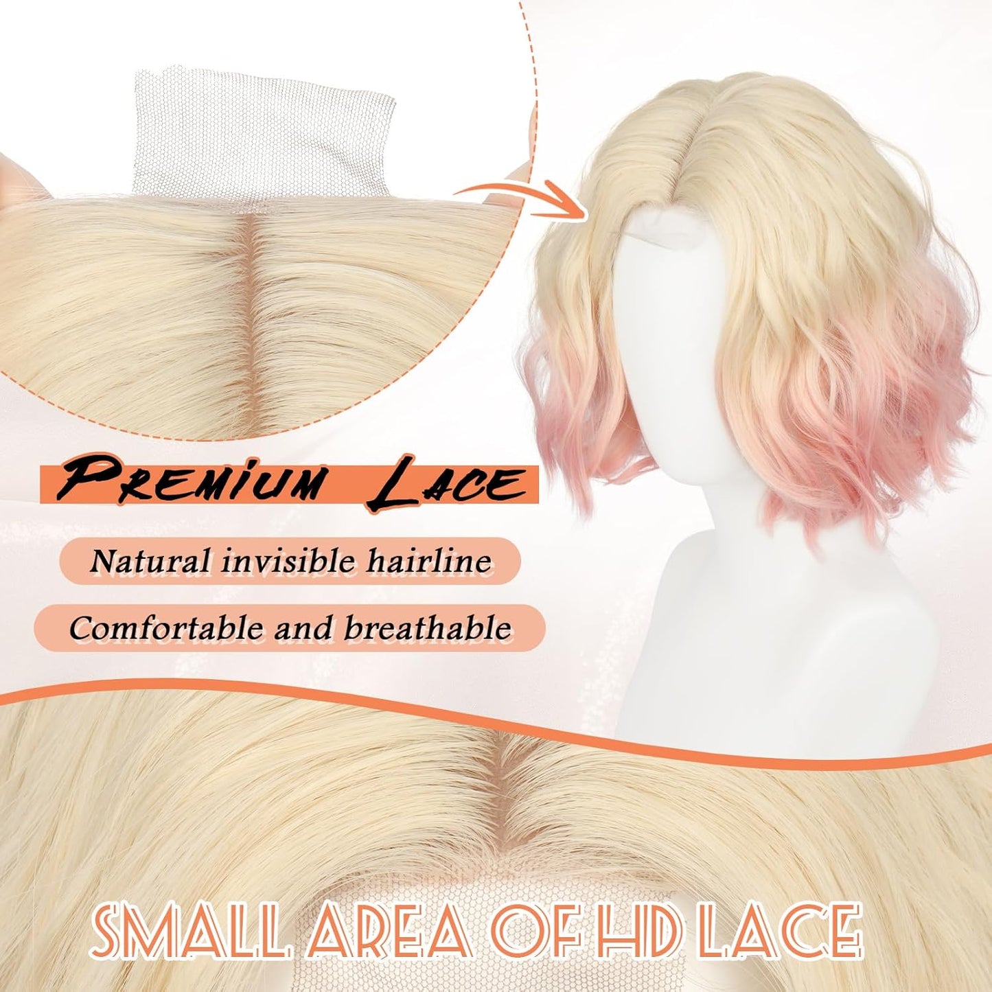 Pink Bob Wig for Women - Lace Front Short Soft Wavy Curly Synthetic Hair | 11 Inch Natural Look