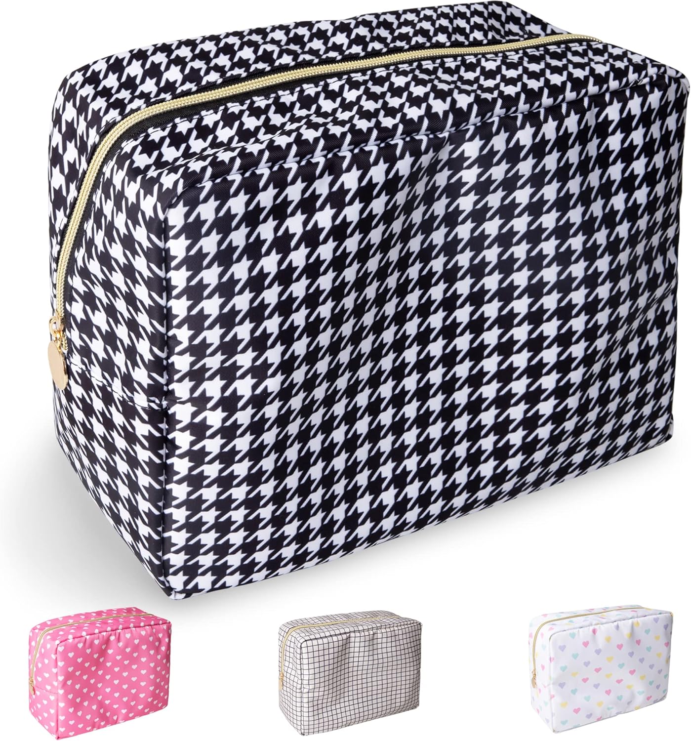 Floral Makeup Bag - Cute Pink Nylon Zipper Pouch for Travel | Waterproof Cosmetic Organizer for Women
