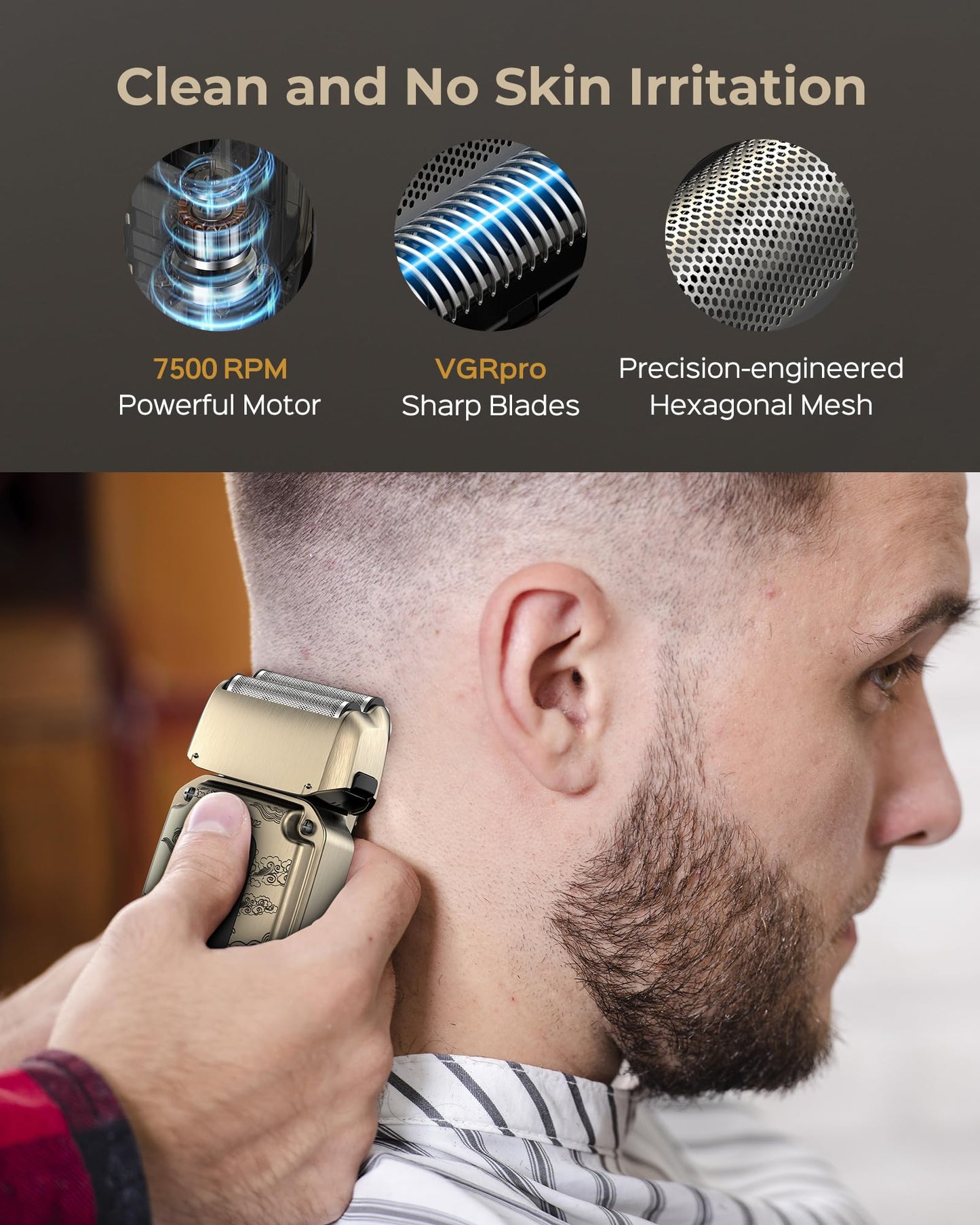VGRPRO Hair Clipper & Trimmer Set for Men Professional, Waterproof Electric Razor Foil Shaver for Men Face Beard, Cordless for Hair Cutting, 4-Speed Setting, LED Battery Display, Barber or Home Use