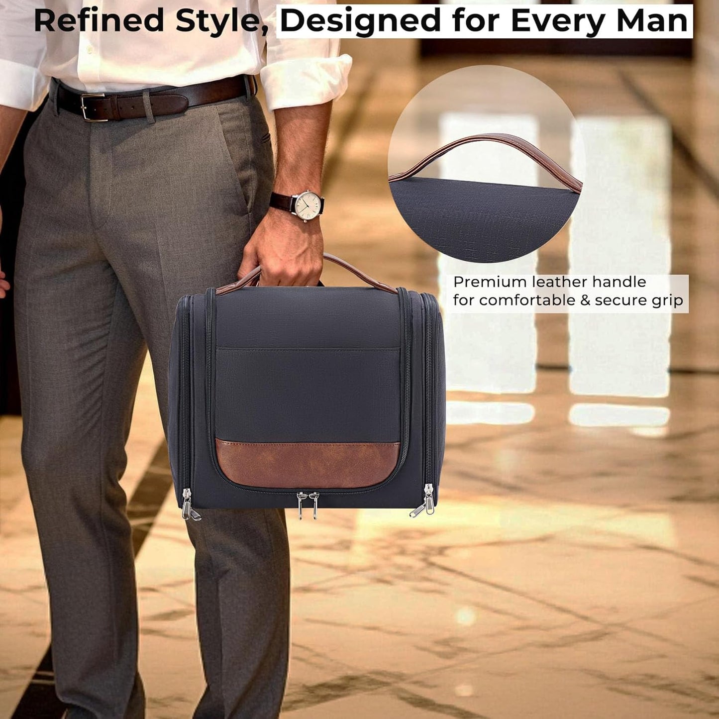 Large Hanging Toiletry Bag for Men - Travel Organizer with Hook | Black Hygiene & Grooming Essentials