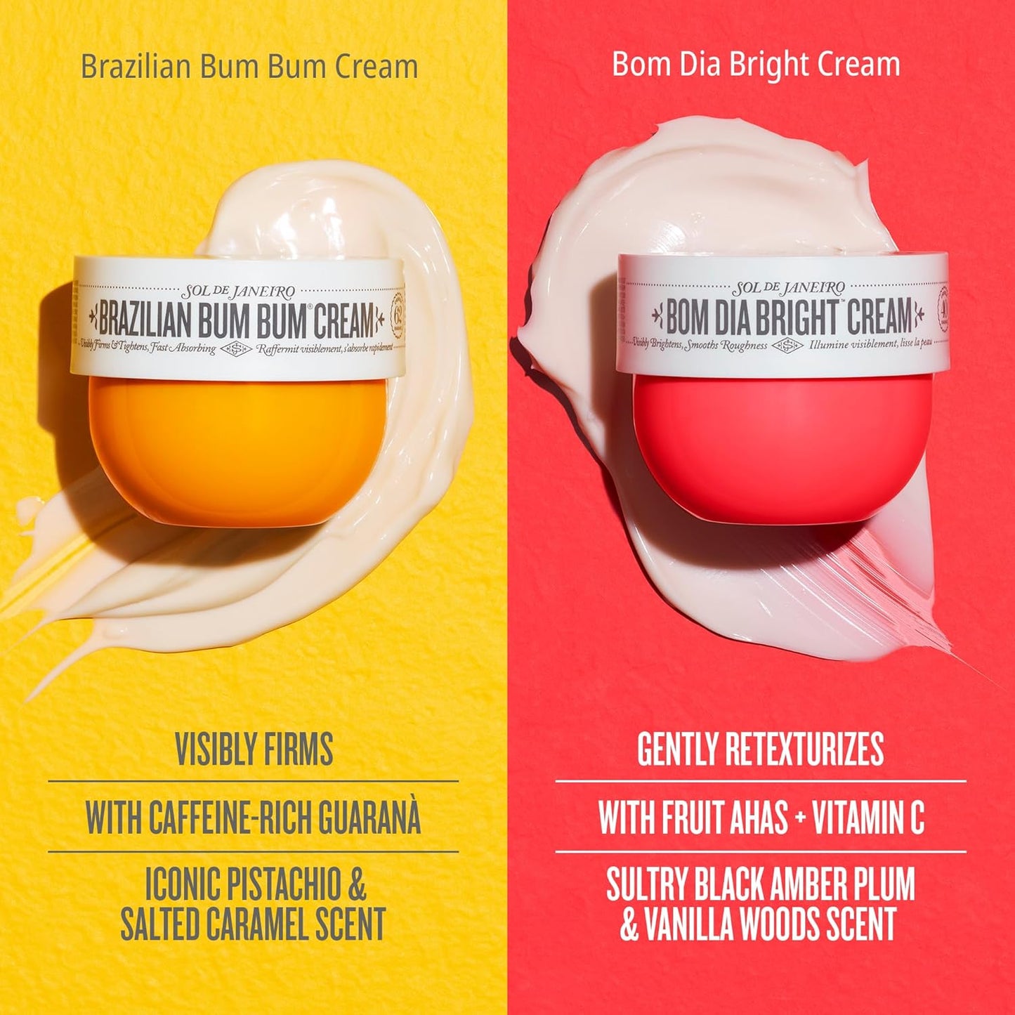 Mini Body Cream Trial Set | Brazilian Bum Bum Cream & Bom Dia Bright Cream - 2 Piece Travel Size 25 mL