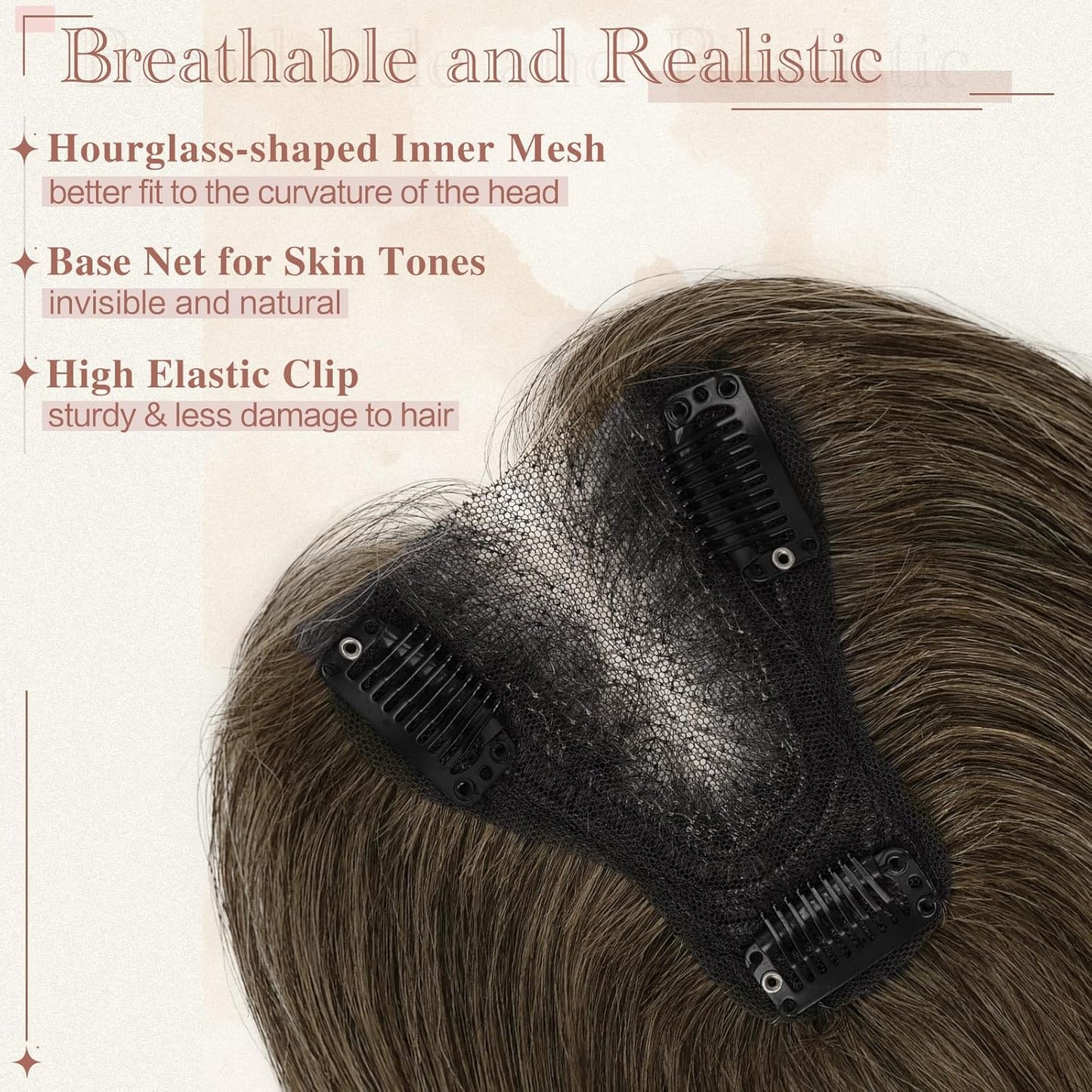 Hair Toppers for Women - Real Human Hair Clip-In Piece for Thinning Hair | Lightweight Fluffy Straight Brown