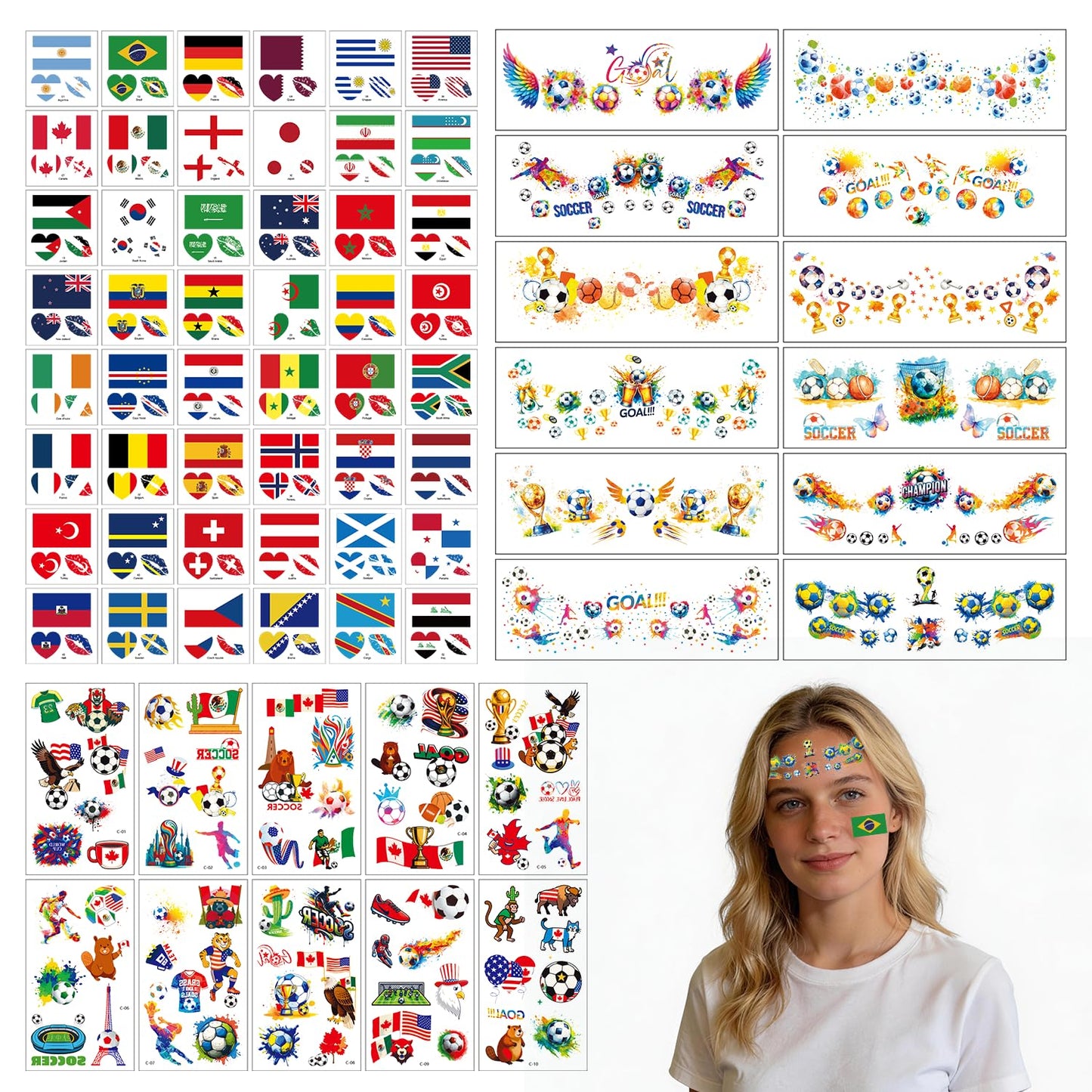Temporary Tattoos for World Cup 2026 - 48 Sheets Waterproof Country Flag Face Stickers | Oil Painting Style