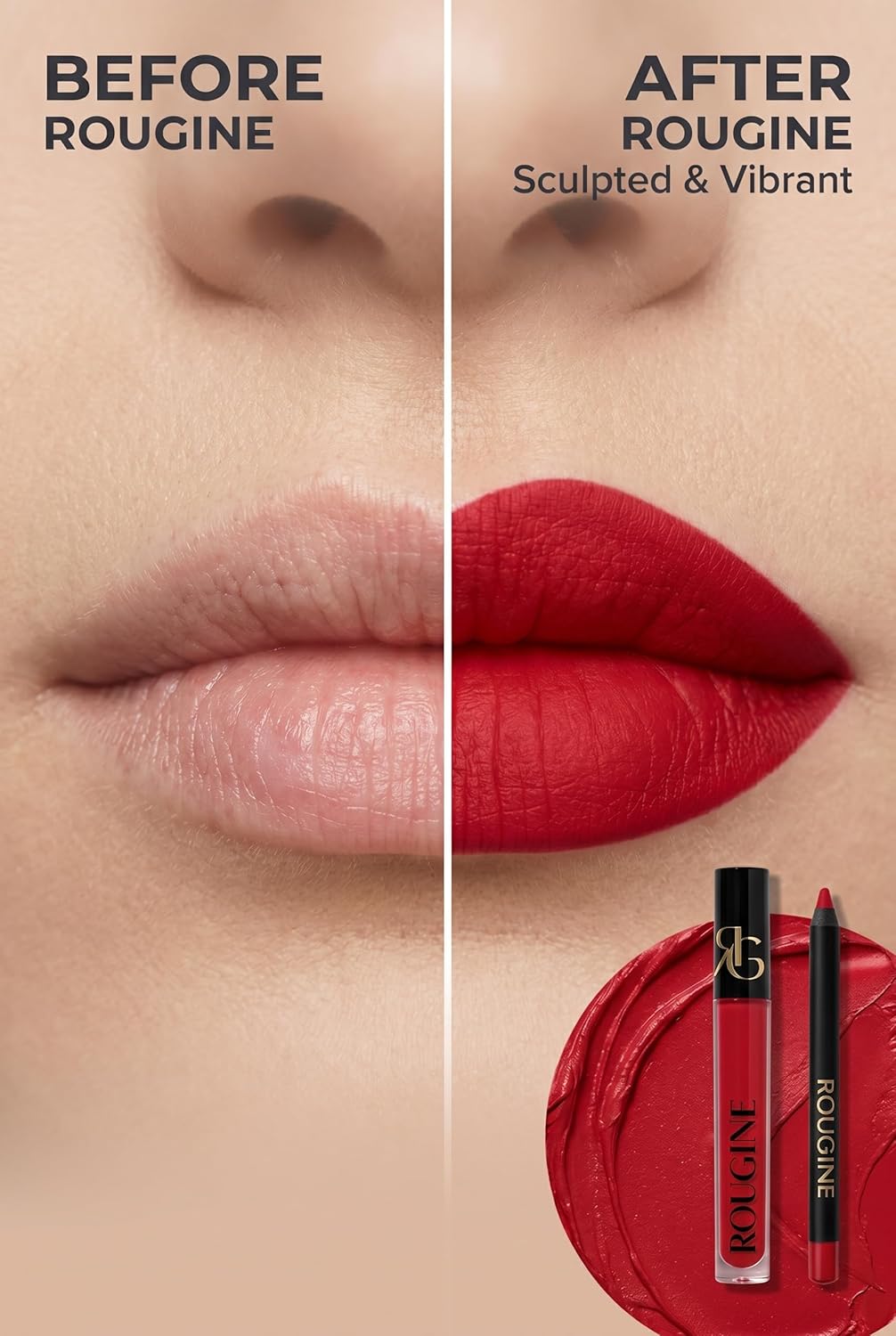Matte Lipstick & Lip Liner Combo - All Day Wear Red Love Shade | Long-Lasting, Waterproof, Smudge-Proof Formula with Vitamin E & Shea Butter