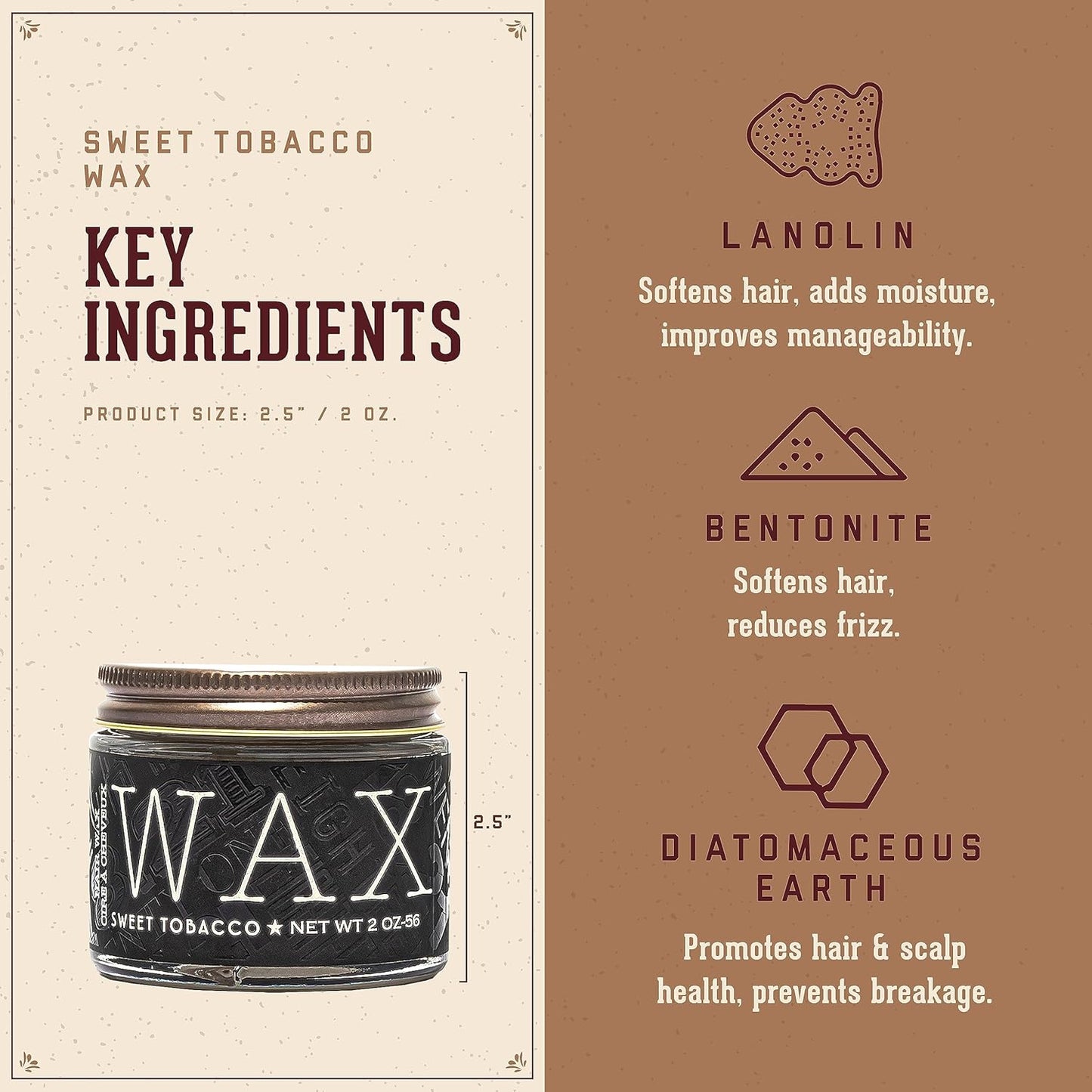 18.21 Man | Hair Styling Wax - Original Sweet Tobacco Scent, 2oz, Low Shine Finish