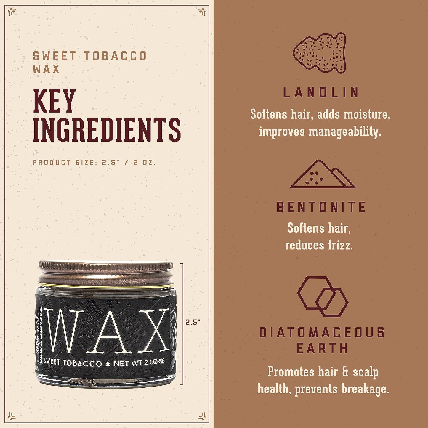 18.21 Man Made Hair Styling Product, 2oz. Original Sweet Tobacco Scent in Wax with Low Shine Finish