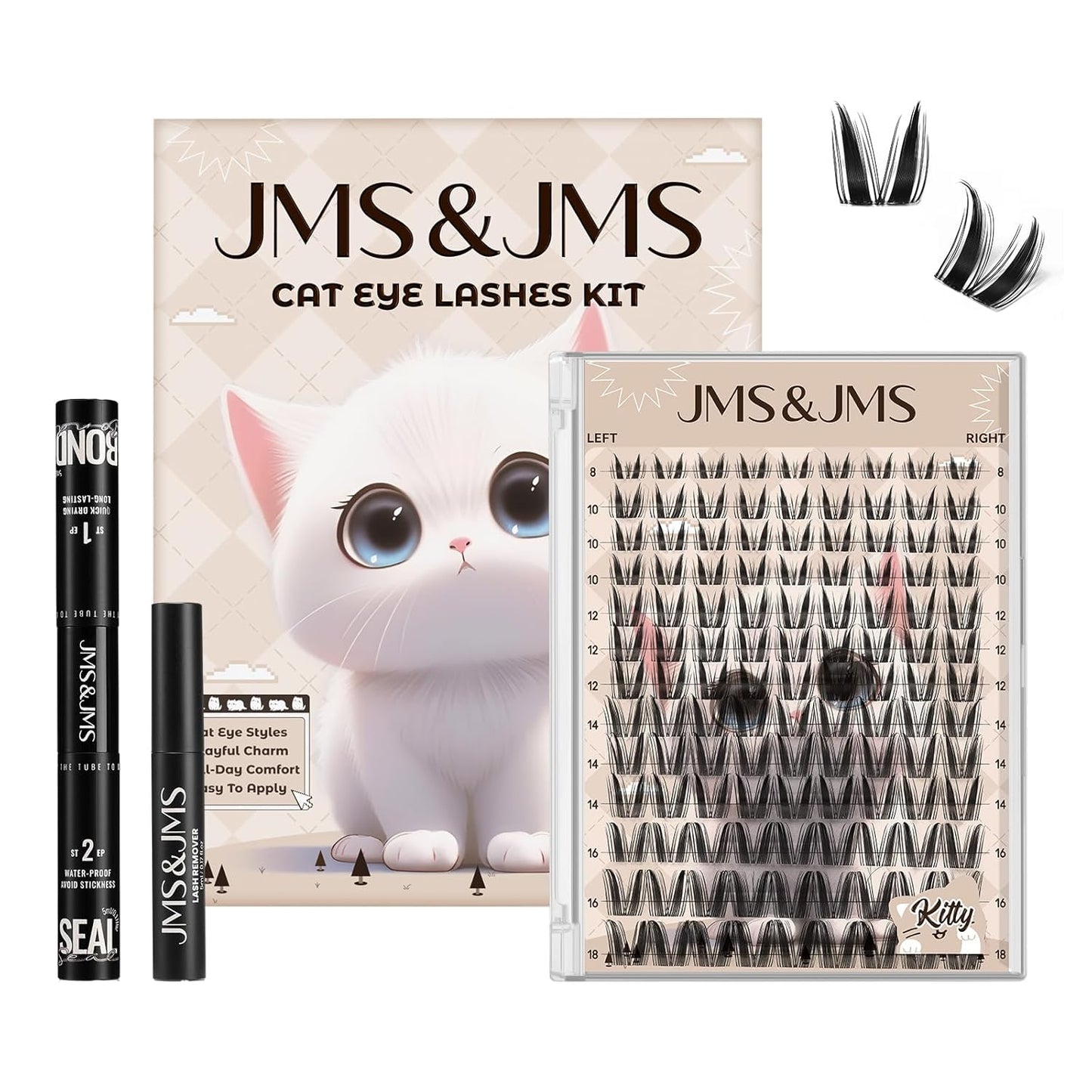 Fairy Lash Clusters Kit - Natural Invisible Band Manga Lashes | Eyelash Applicator & Bond for Beginners (Fairy-8-18mix)