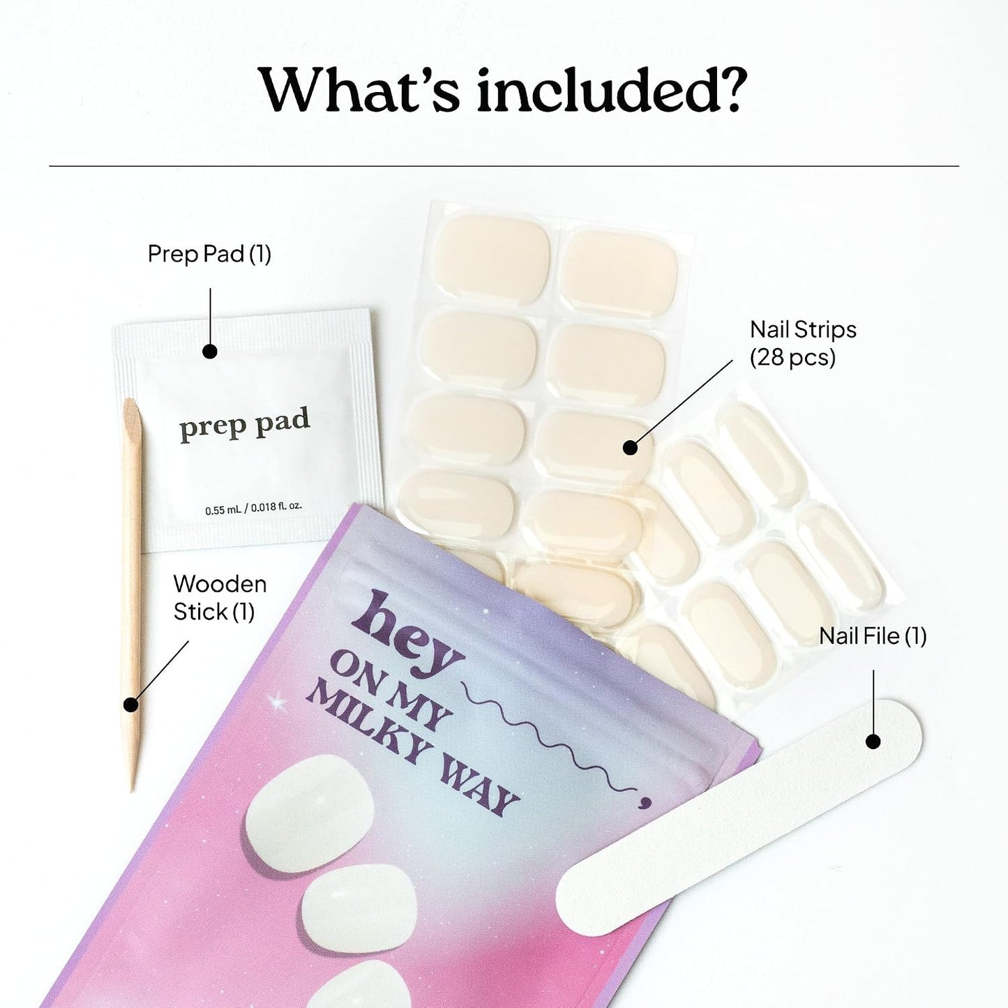 Semi Cured Gel Nail Strips - Easy Apply & Remove, Salon Quality | White Jelly | 28 Strips, Prep Pads & Nail File Included
