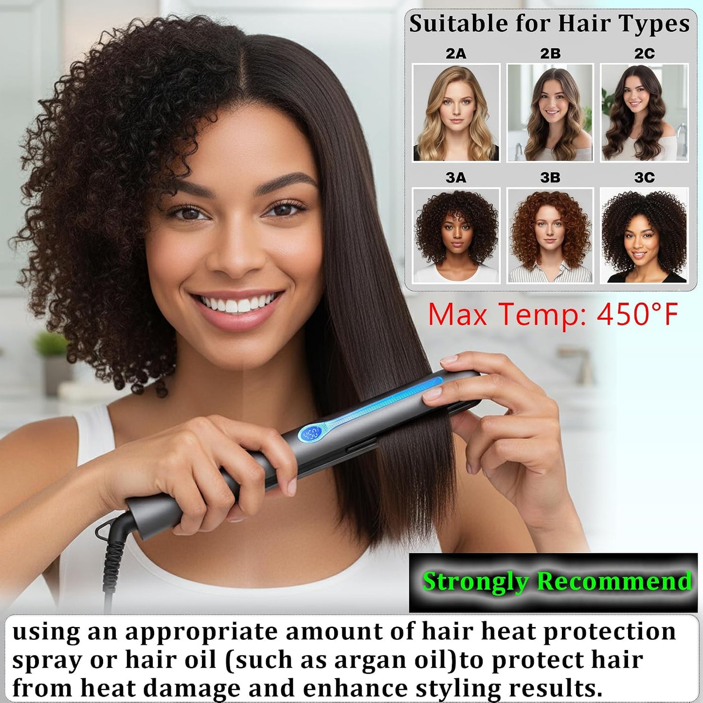 Ceramic Tourmaline Hair Straightener - Fast Heating 1" LCD Flat Iron | 3D Floating Plate, Travel Pouch, Dual Voltage