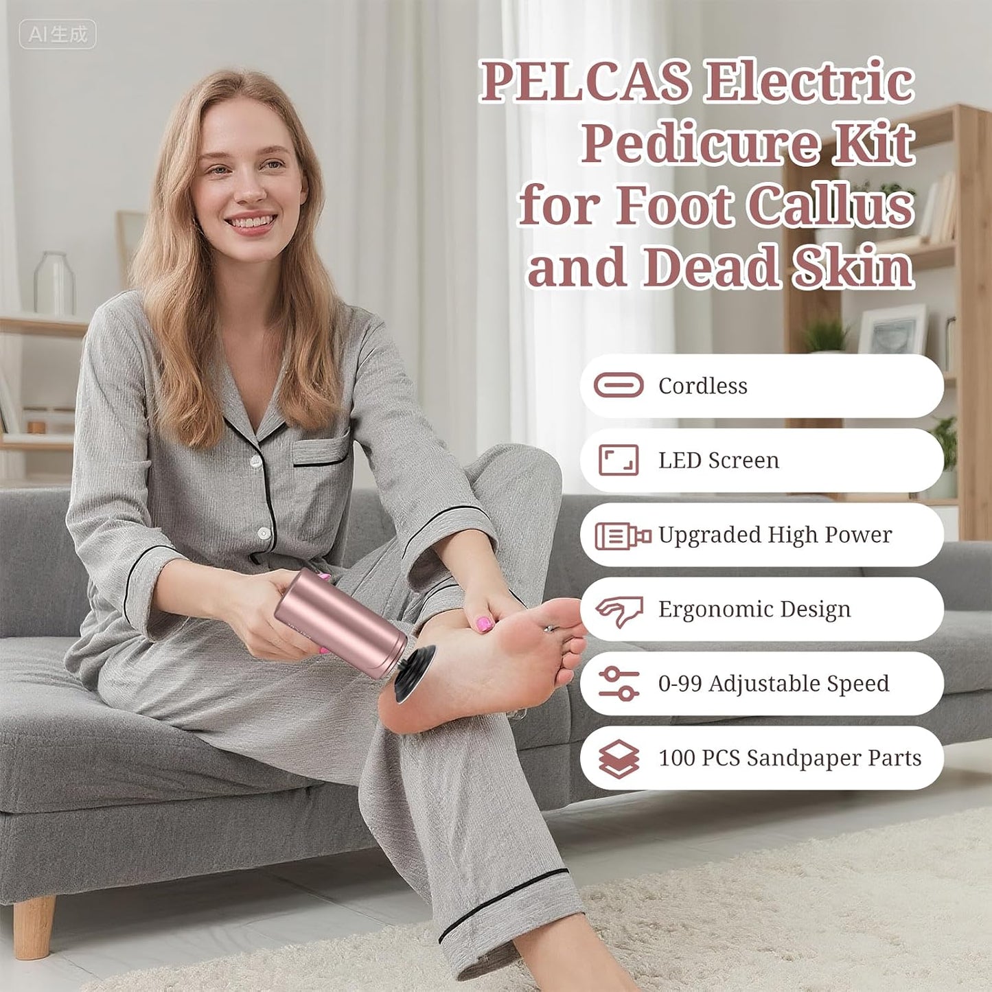 Electric Foot Callus Remover - 2-in-1 Manicure & Pedicure Kit with LED Screen | Cordless Foot File, 100 PCS Sandpapers, Pink