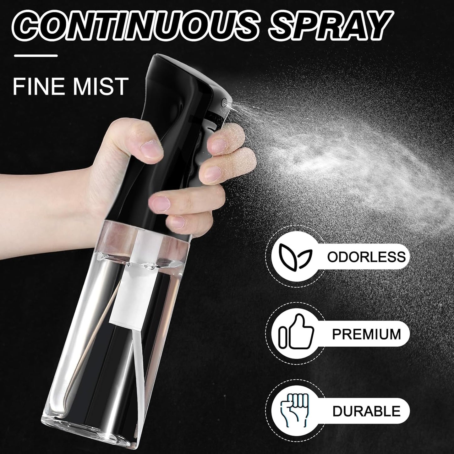 Continuous Spray Bottle for Hair - Ultra Fine Water Mister | 10.1oz/300ml, 2 Pack for Styling & Gardening