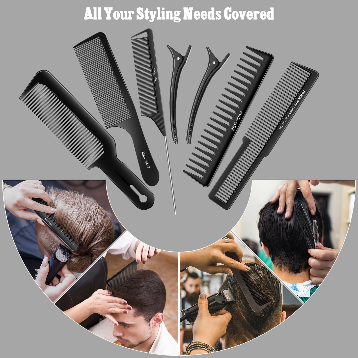 SALONSILK 13PCS Hair Cutting Shaving Brush and Comb Set, Professional Barber Combs for Hair Stylist, Premium Grade Barber Brush Neck Duster, Fading Comb Barber Clipper Comb