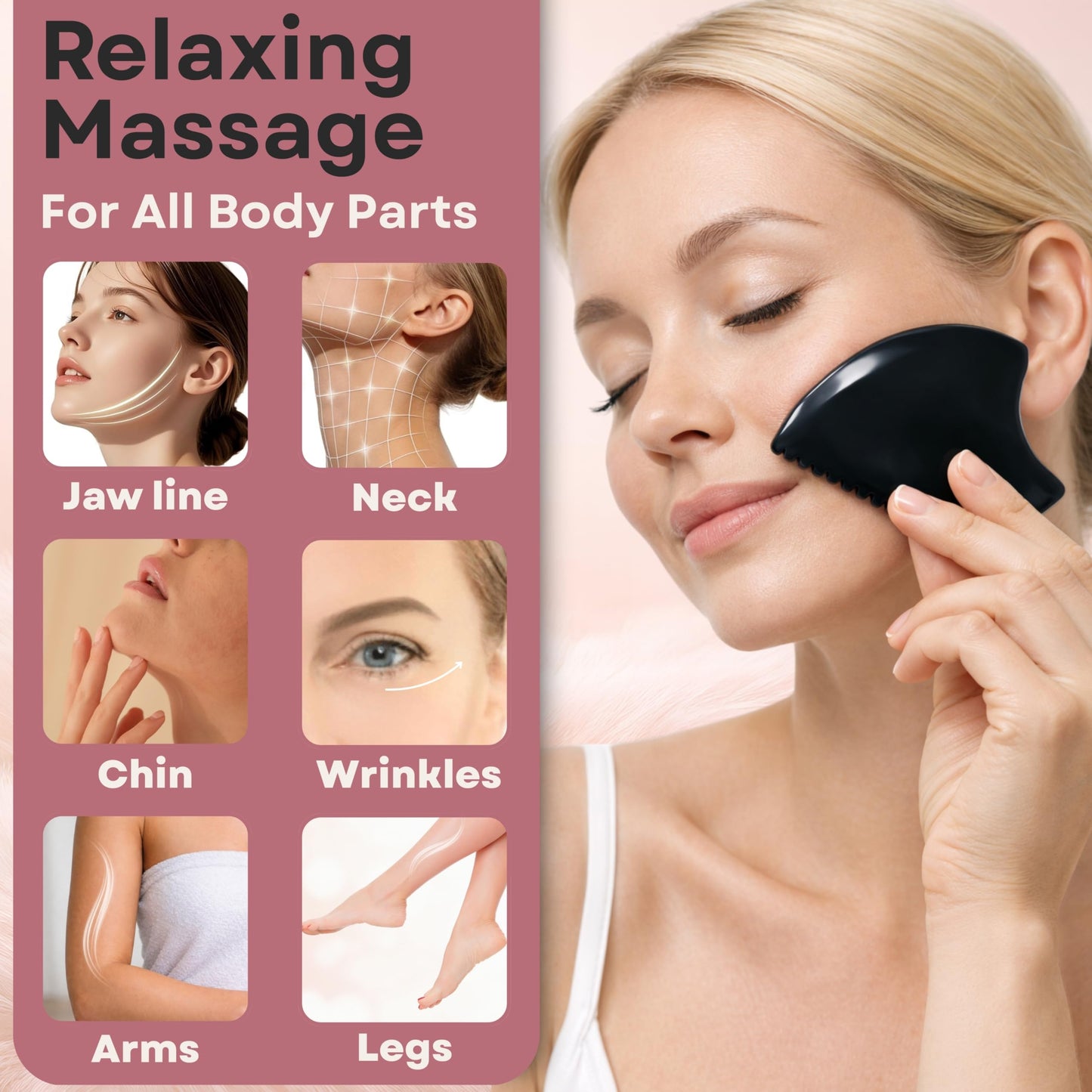 Lymphatic Contour Face Brush with Gua Sha Stone & Makeup Remover Pad | Dry Brush for Lymphatic Drainage & Anti-Puffiness | Face Sculpting Brush Designed to Improve Jawline, Skin Glow & Absorption