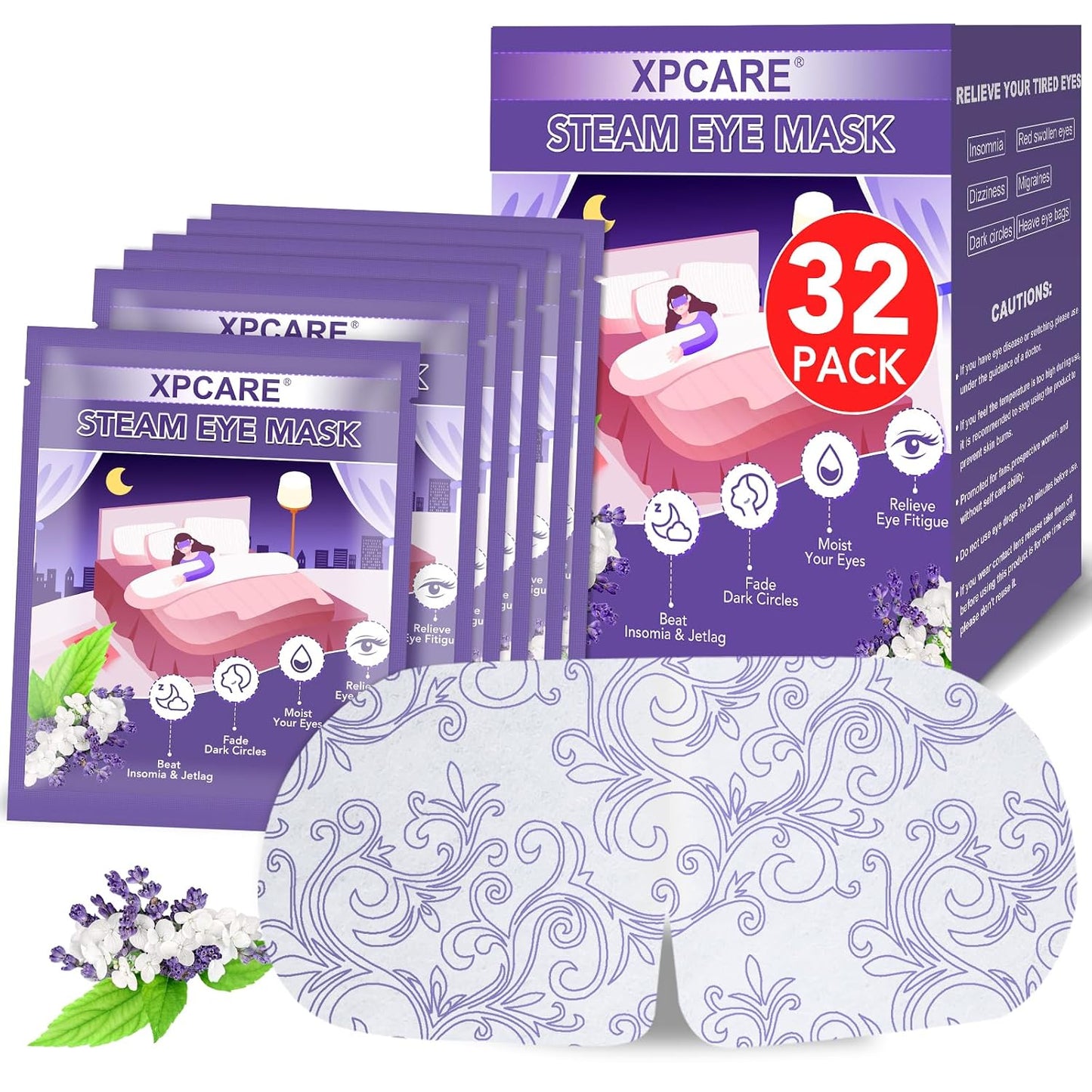 XPCARE Steam Eye Masks - 32 Pack Disposable Heated Eye Masks for Dry Eyes, Dark Circles & Puffy Eyes | Lavender Scent