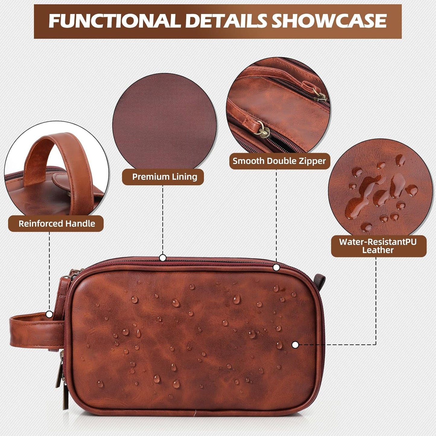 Personalized Travel Toiletry Bag - Waterproof PU Leather, Large Capacity | Engraved Initials Gift for Men, Dads, Husbands