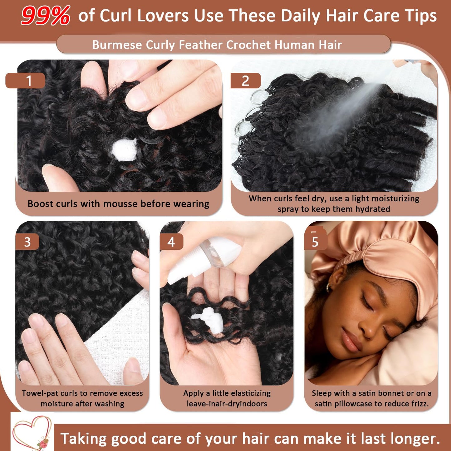 Burmese Curly Crochet Hair - Miracle Knots for Black Women | 18 Inch, 125g, 100 Strands