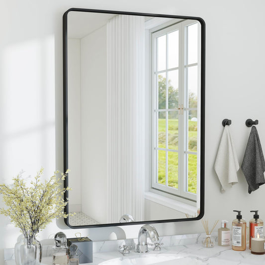 SCWF-GZ 24x36 Mirror Vanity Bathroom Wall Mounted Aluminum Alloy Metal Frame Dressing Round Rectangle Mirrors for Entryway Bedroom Living Room Horizontally or Vertically 36x24 inch Black