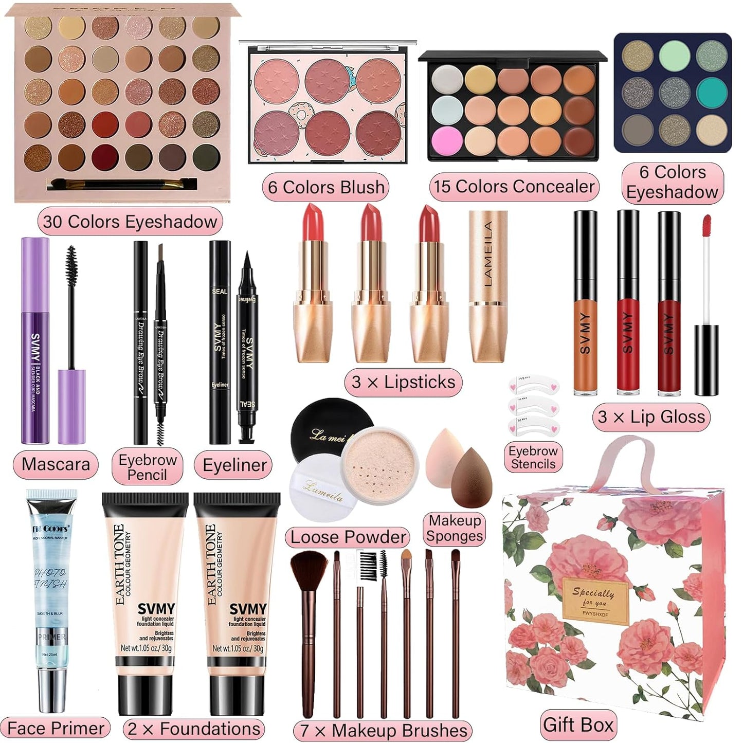 Makeup Set for Women | Complete Beginner Makeup Kit with Eyeshadow Palette & Lip Gloss - Perfect Gift for Teens