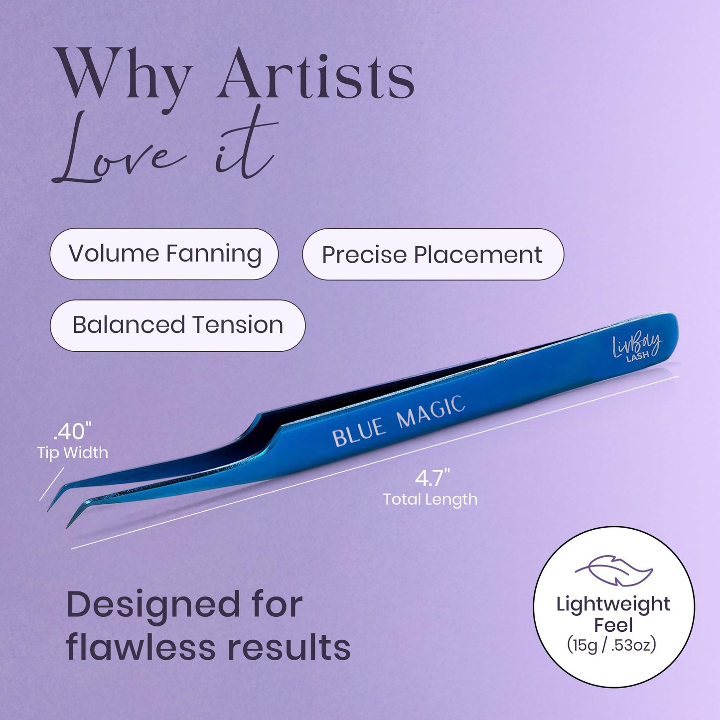 LivBay Lash Blue Magic Volume Lash Extension Tweezers, Stainless Steel Curved Tip Eyelash Extension Applicator Tool for Volume, Mega Volume & Classic Lashes, Professional Lash Artist Tool