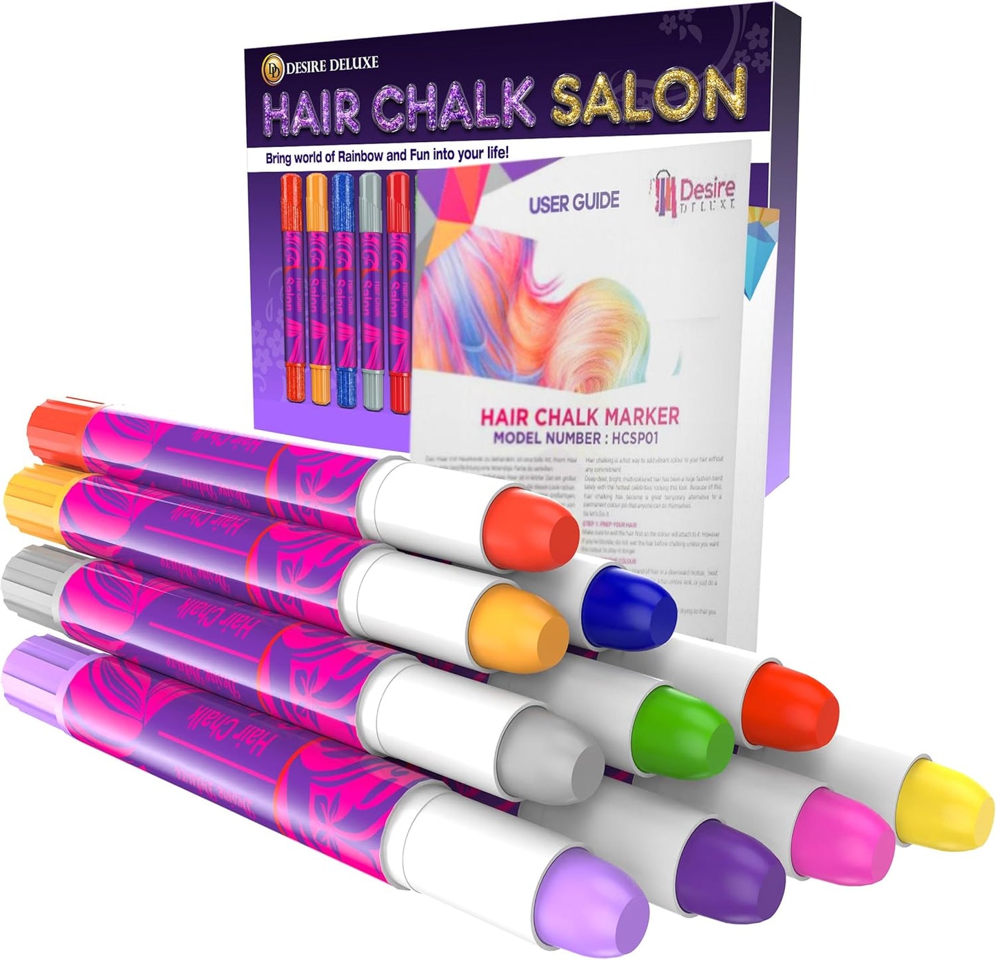 Hair Chalk Set for Girls - 10 Washable Temporary Color Pens | Perfect for Makeup, Dress-Up & Party Activities