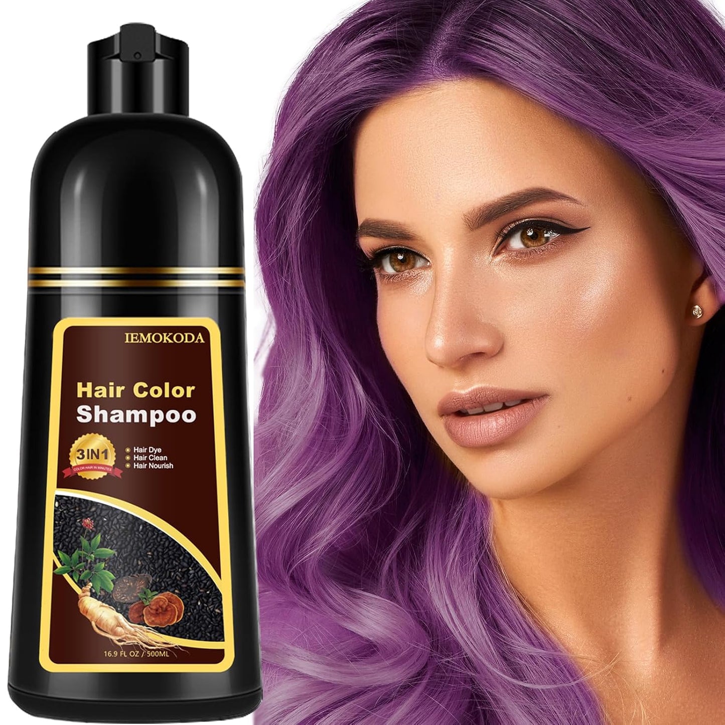 Chestnut Brown Hair Dye Shampoo - 3-in-1 Instant Color for Gray Coverage | 16.9 Fl Oz