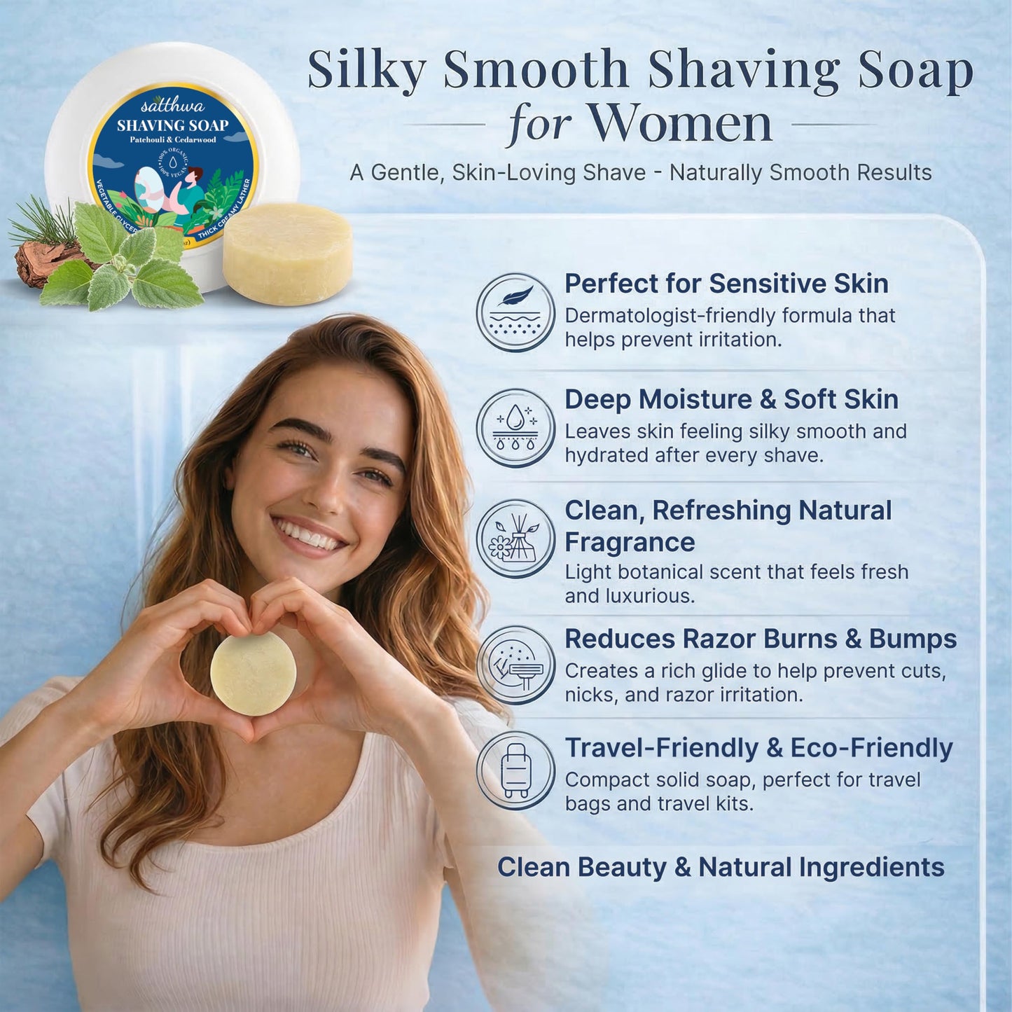 Satthwa Organic Shaving Soap Puck infused with Patchouli & Cedarwood | Create the Perfect Lather | Excellent for Silky Smooth Shaves | Hydrates and Shields, 50g (1.7oz)
