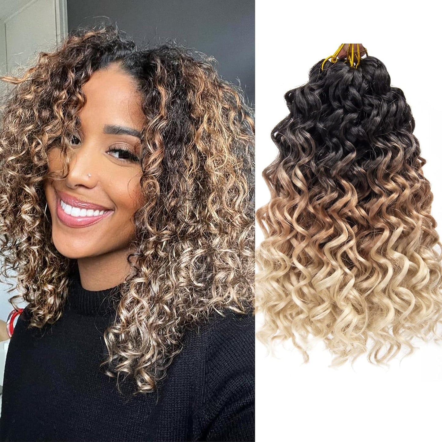 Water Wave Crochet Hair Extensions - Blonde Synthetic Bohemian Braids | 14 Inch Deep Wave (27#)