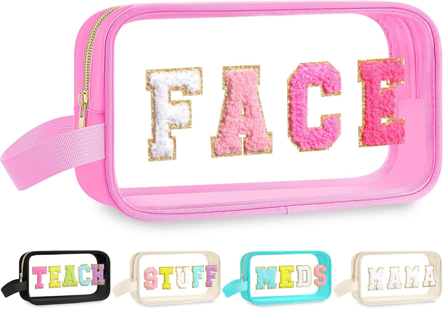 Teacher Survival Kit Bag - Waterproof Clear Makeup Pouch with Chenille Letters | Perfect Gift for Women