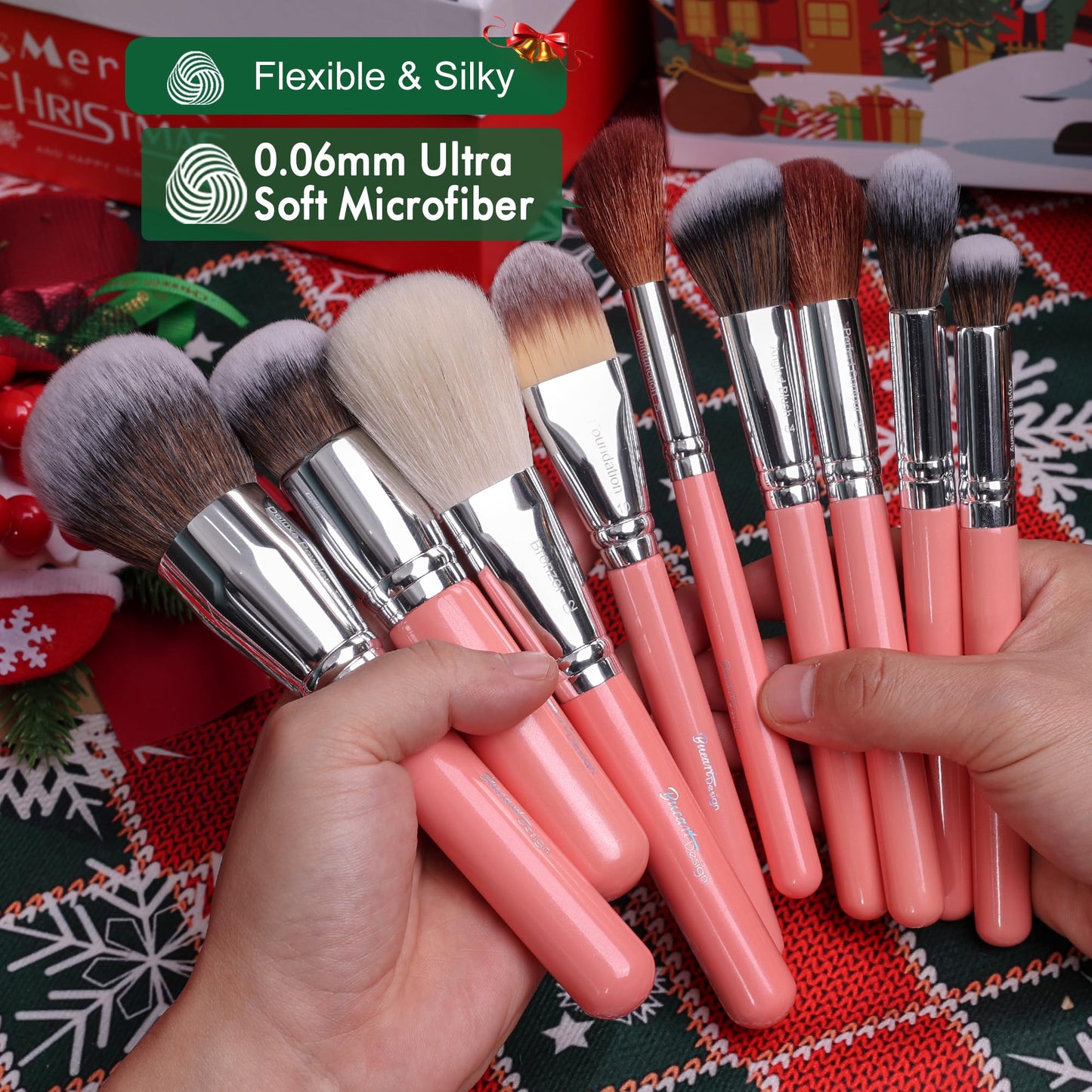 Bueart Design Makeup Brushes Set 26pcs Real Natural Goat Hair Professional labeled Foundation Face Blending Blush Concealers Eyeshadow Brush Set(26Pcs Pearl Pink)