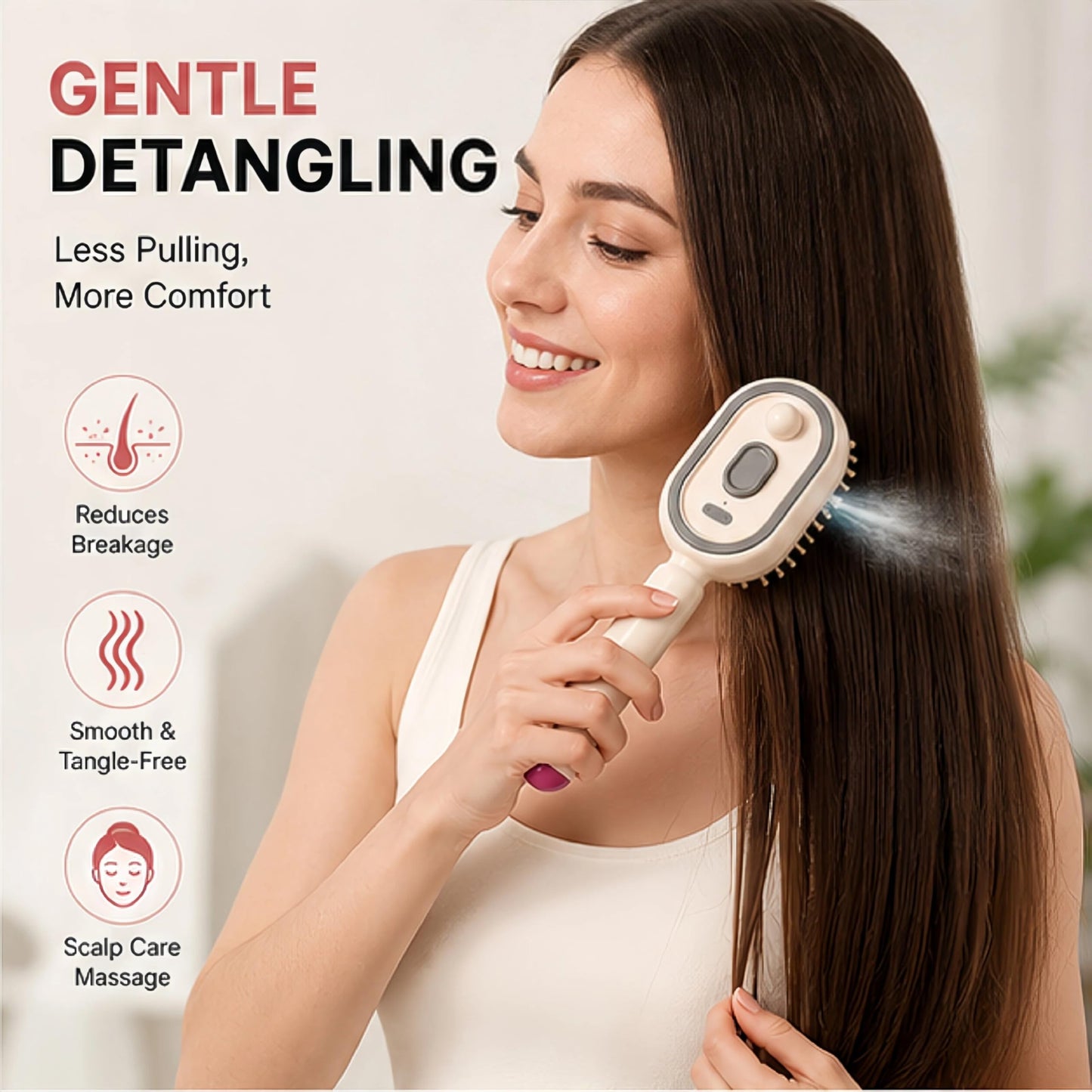 Electric Spray Air Cushion Massage Comb, 2026 Upgrade Air Cushion Brush with Self-Cleaning, Anti-Tangle, Anti-Static for Frizzy Hair & Scalp Care (Purple)