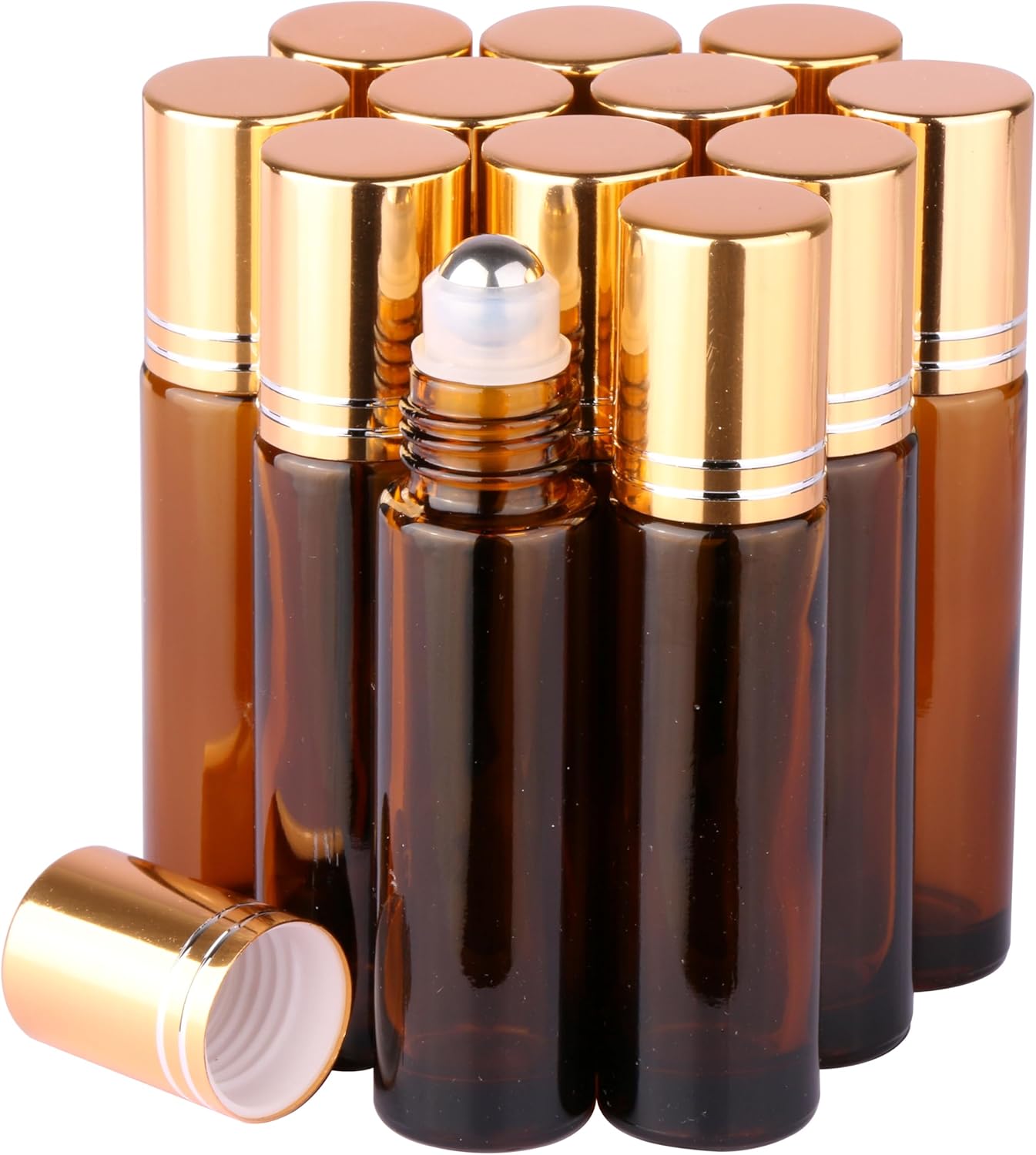 Essential Oils Roller Bottles - 24 Pack 10ml Gradient Glass with Golden Metal Cap | Travel-Friendly